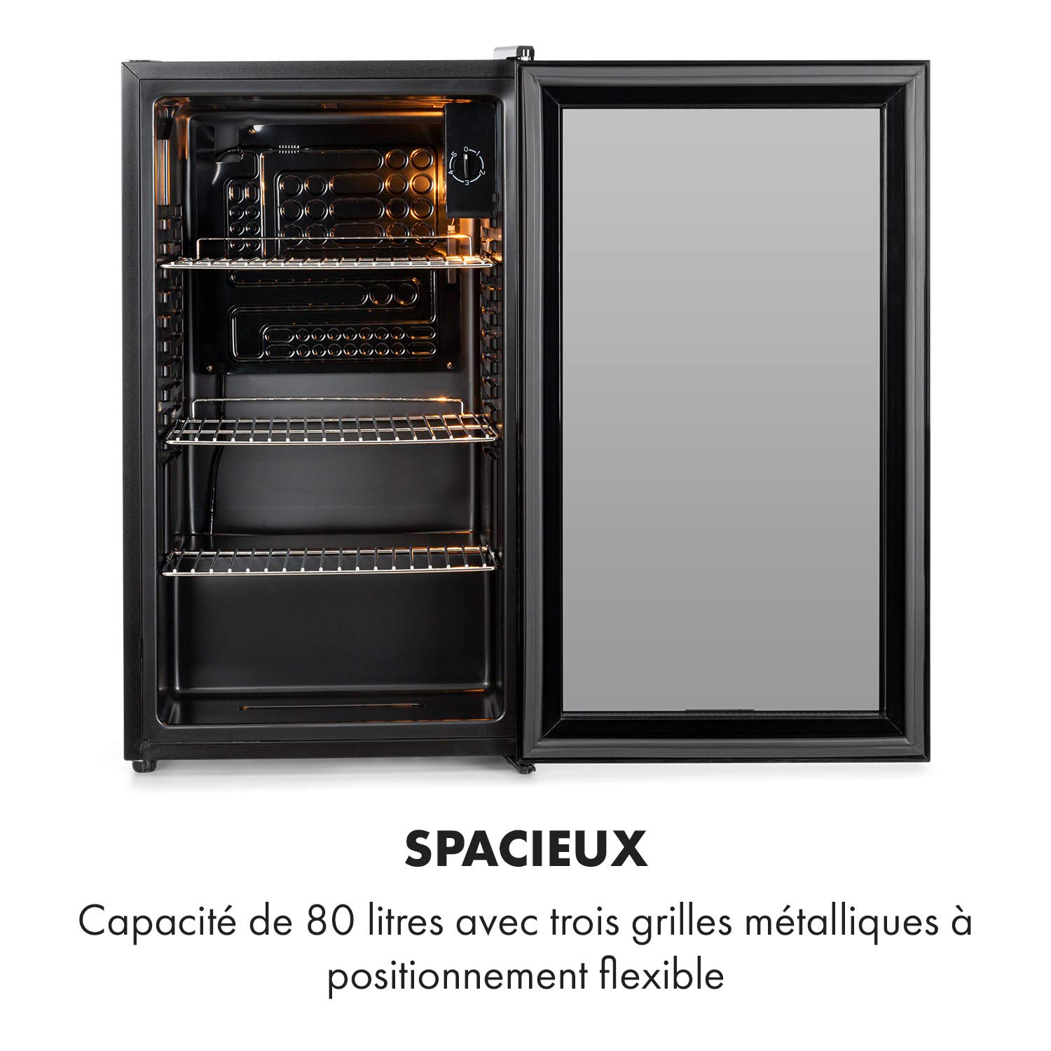 KLARSTEIN Mini Frigo 80L Silencieux pour Boisson, Bureau, Camping, Réfrigérateur avec Étagères Réglables