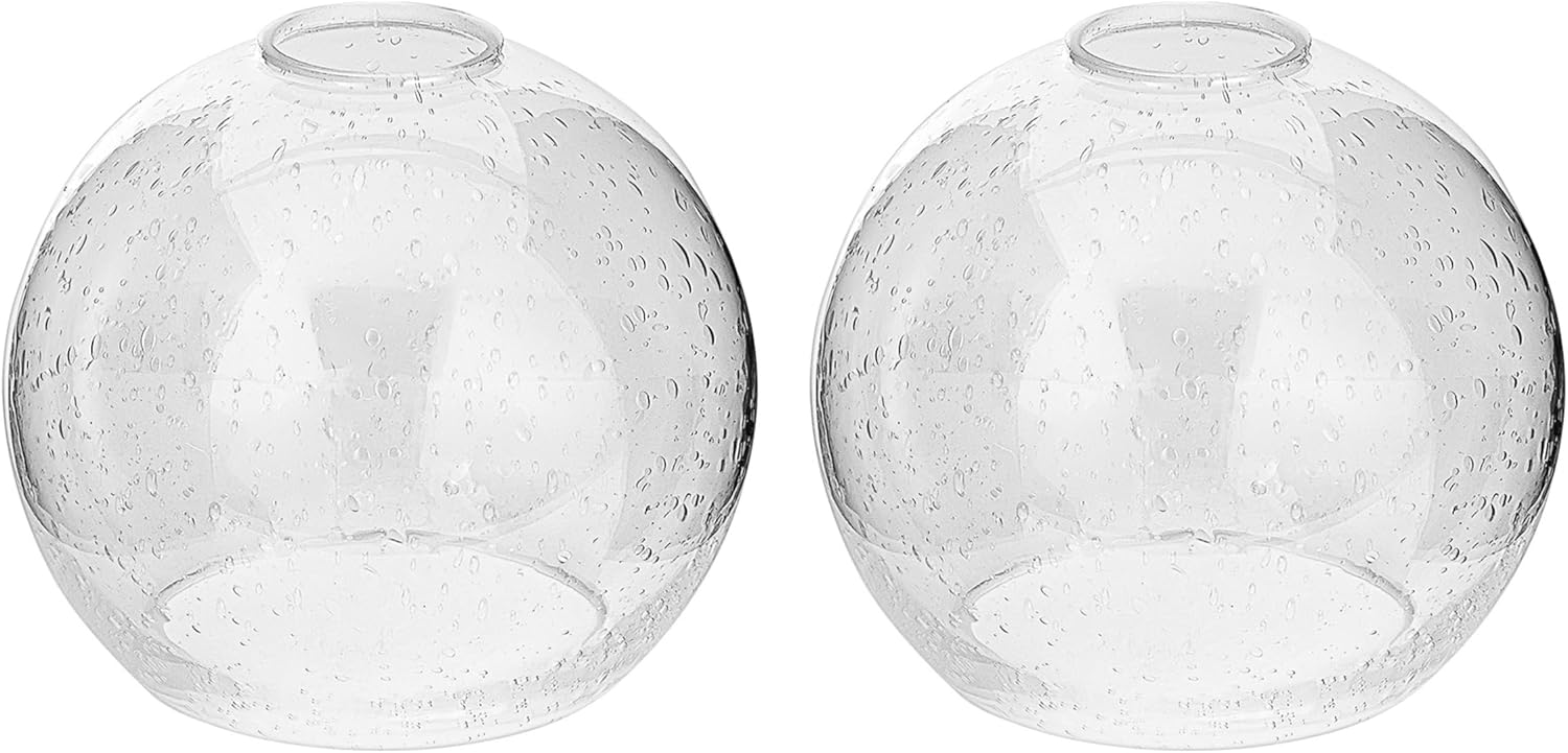 Handblown Clear Seeded Glass Globe Shade – 1.65" Fitter Opening – Replacement Lamp Shade for Pendant Lights, Chandeliers, Wall Sconces, Vanity & Ceiling Fixtures (2 Pack) 2 Pack Clear Seeded