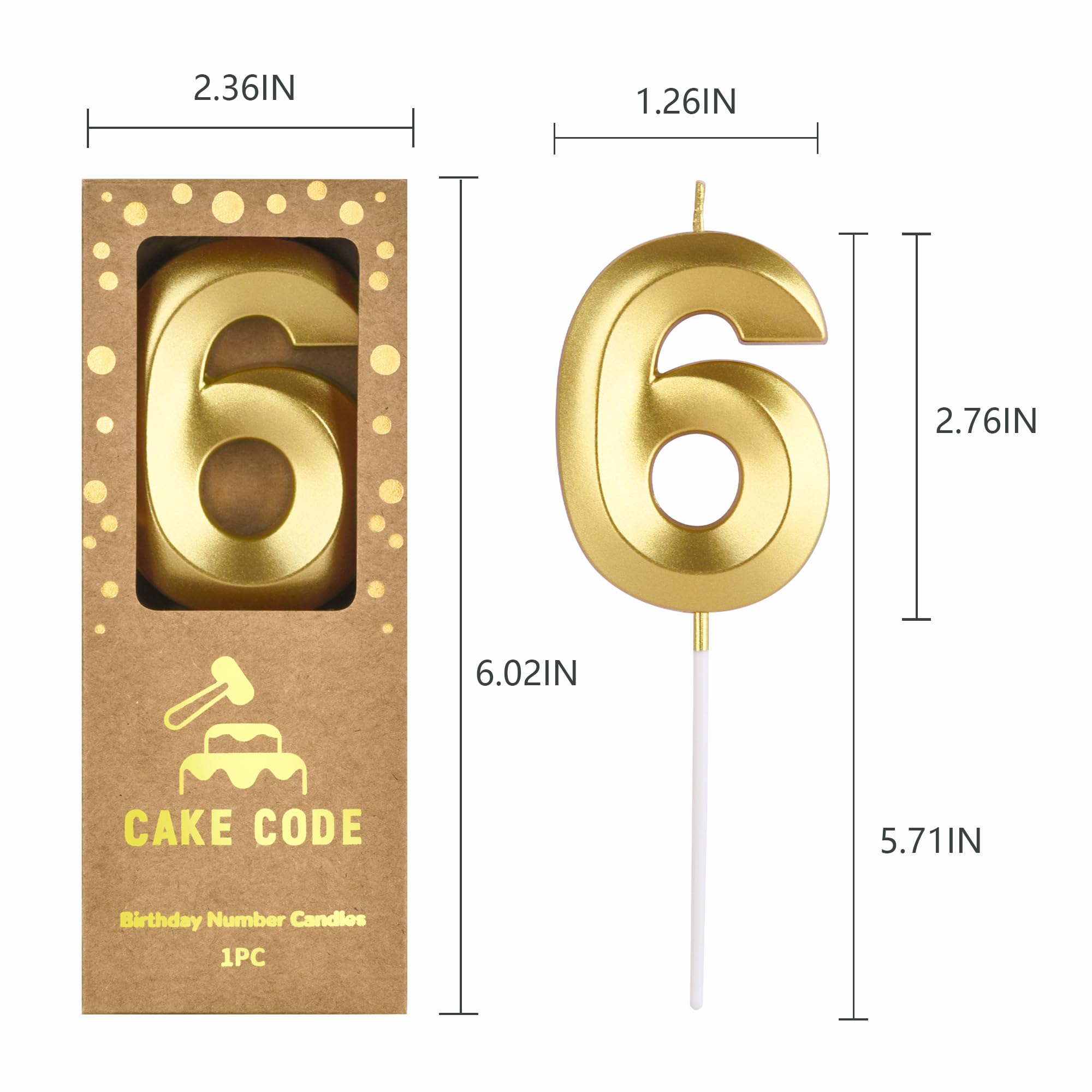 Velas de cumpleaños de 6 números dorados de diamante de 2.76 pulgadas, velas de números dorados, velas de números de pastel, celebración de fiesta