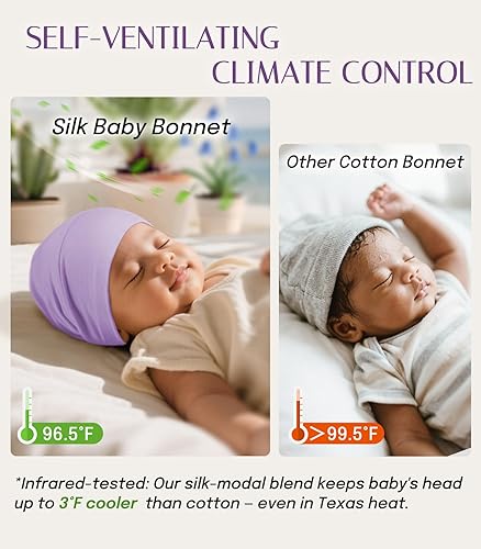 Miniatura 4 de OLESILK Gorro de Seda para Bebé de 0-6 Meses - Gorro de Cabello para Niños Pequeños de Seda de Morera 100%, Gorro de Noche Ajustable para Dormir