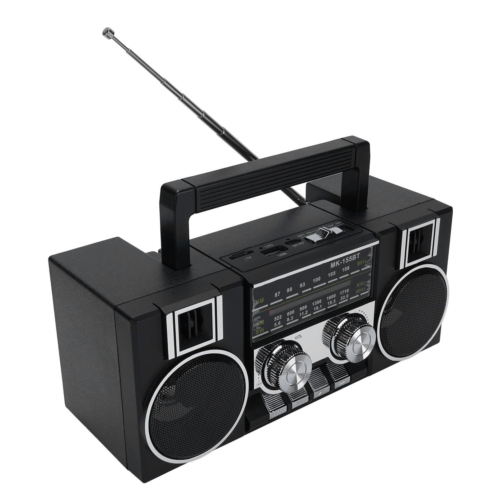 Radio FM Am SW Portátil, Banda Completa con Altavoz Bluetooth y Controladores Duales de 5 W para Baño de Garden (Negra)