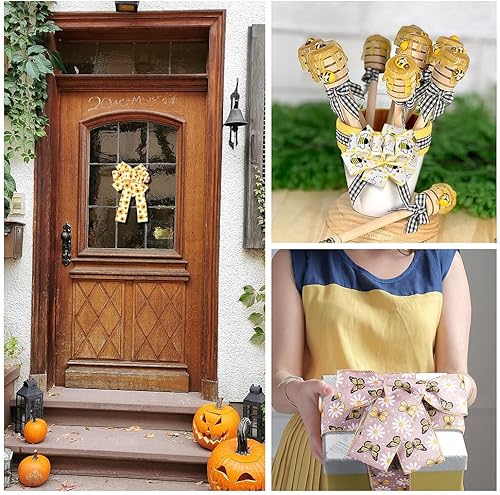 Miniatura 5 de KISSITTY 6 rollos de cintas de abeja para manualidades, con borde con cable, mariposa, girasol, mariquita, abeja, cinta decorativa para lazos para