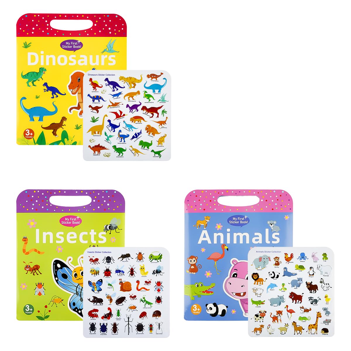 Lotsdonxia 3 Pcs Reusable Sticker Books for Toddlers Multi-Element Theme Sensory Learning Gift