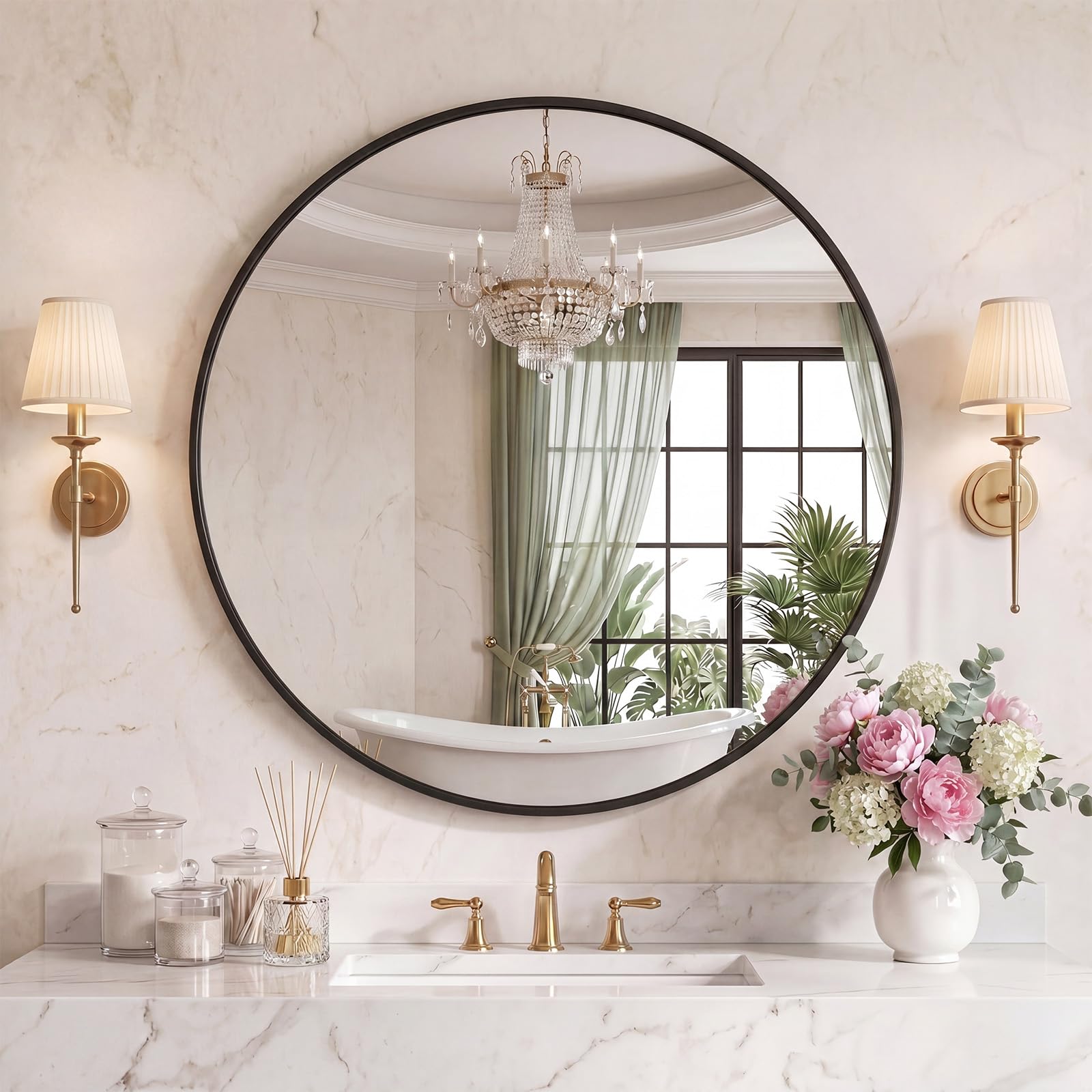 Sweetcrispy 36 Inch Round Wall Mirror, Bathroom Mirrors for Over Sink