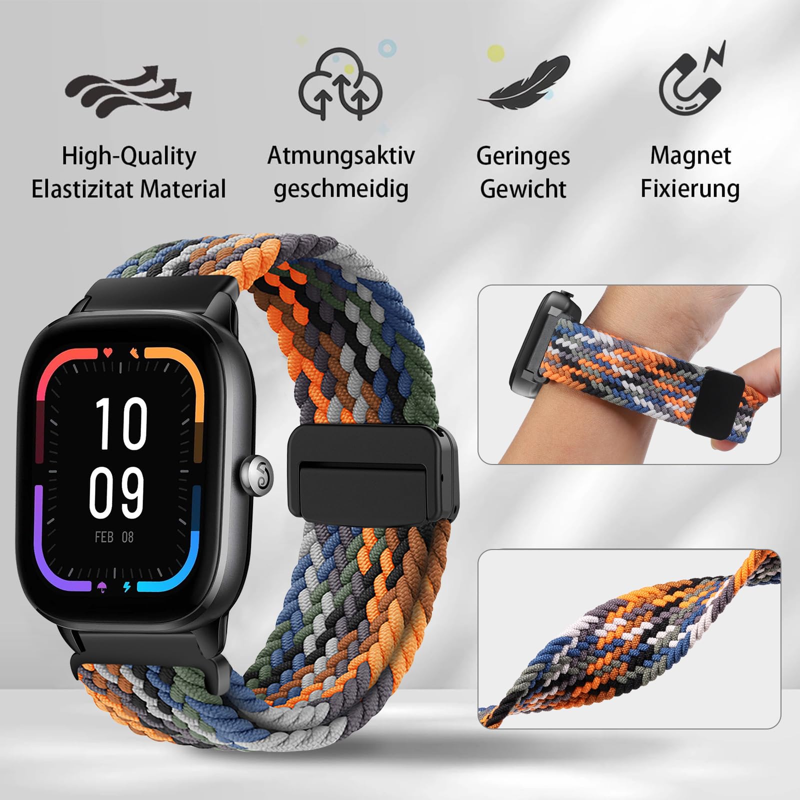 Cinturino per Amazfit Active, 20mm Sport Nylon Ricambio Elastica Cinturini per Amazfit GTS, GTS 4 Mini, GTS 4, GTS 3, GTS 2, GTS 2 Mini, GTR Mini, Amazfit Bip, Bip U, Bip U Pro, Bip 3, Bip 3 Pro