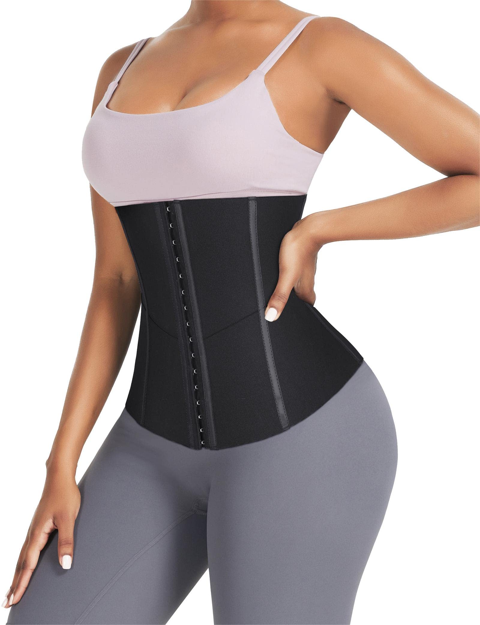 FeelinGirlWaist Trainer for Women High ELastic Latex 2/3 Segmentation Steel Bones Waist Cinchers Plus Size with 3 Rows of Hook and Eye