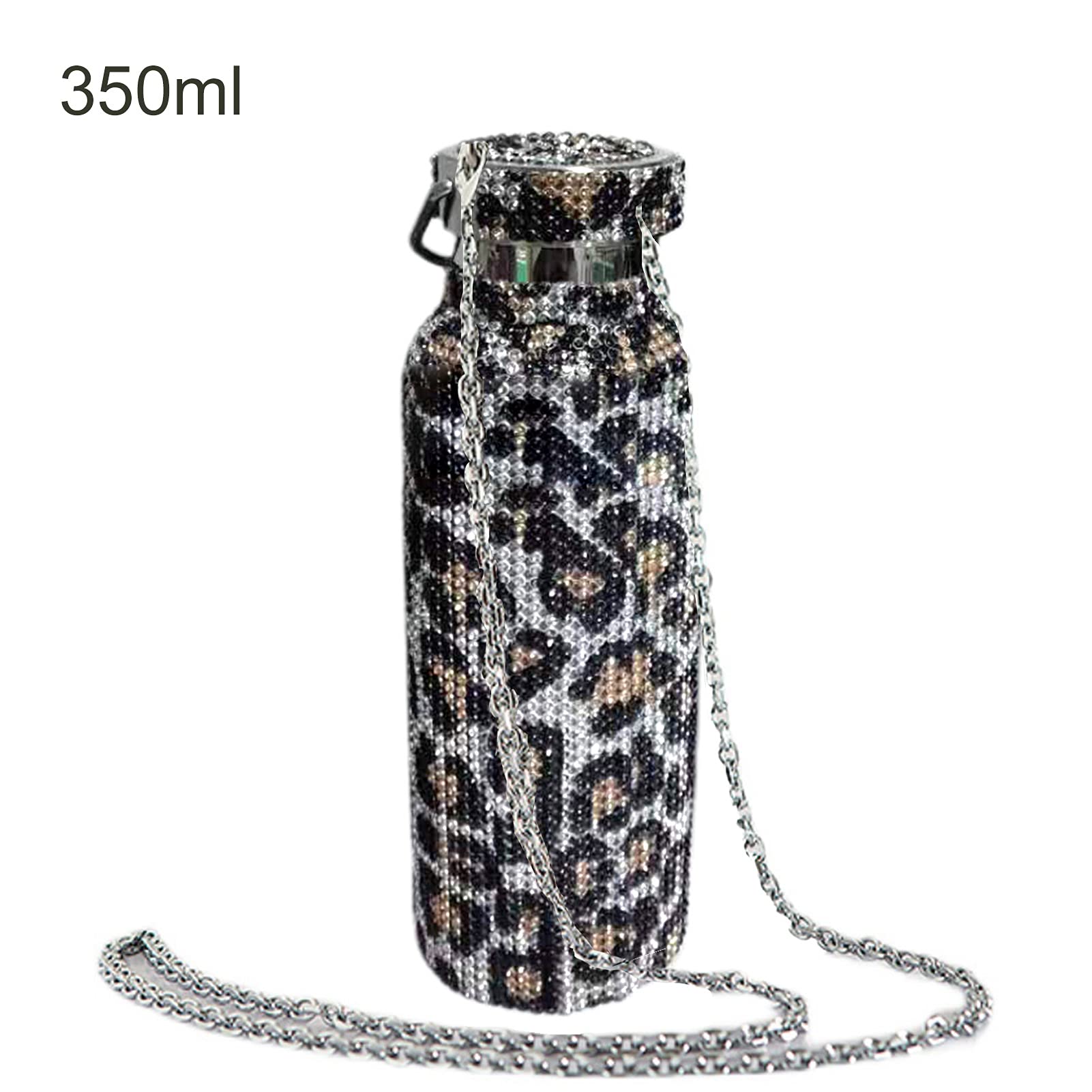 Bottiglia d'acqua in acciaio inox, 350 ml/500 ml/750 ml con strass intarsiato isolamento termico tazza dell'acqua per lavoro, palestra, viaggio leopardo dorato 750 ml
