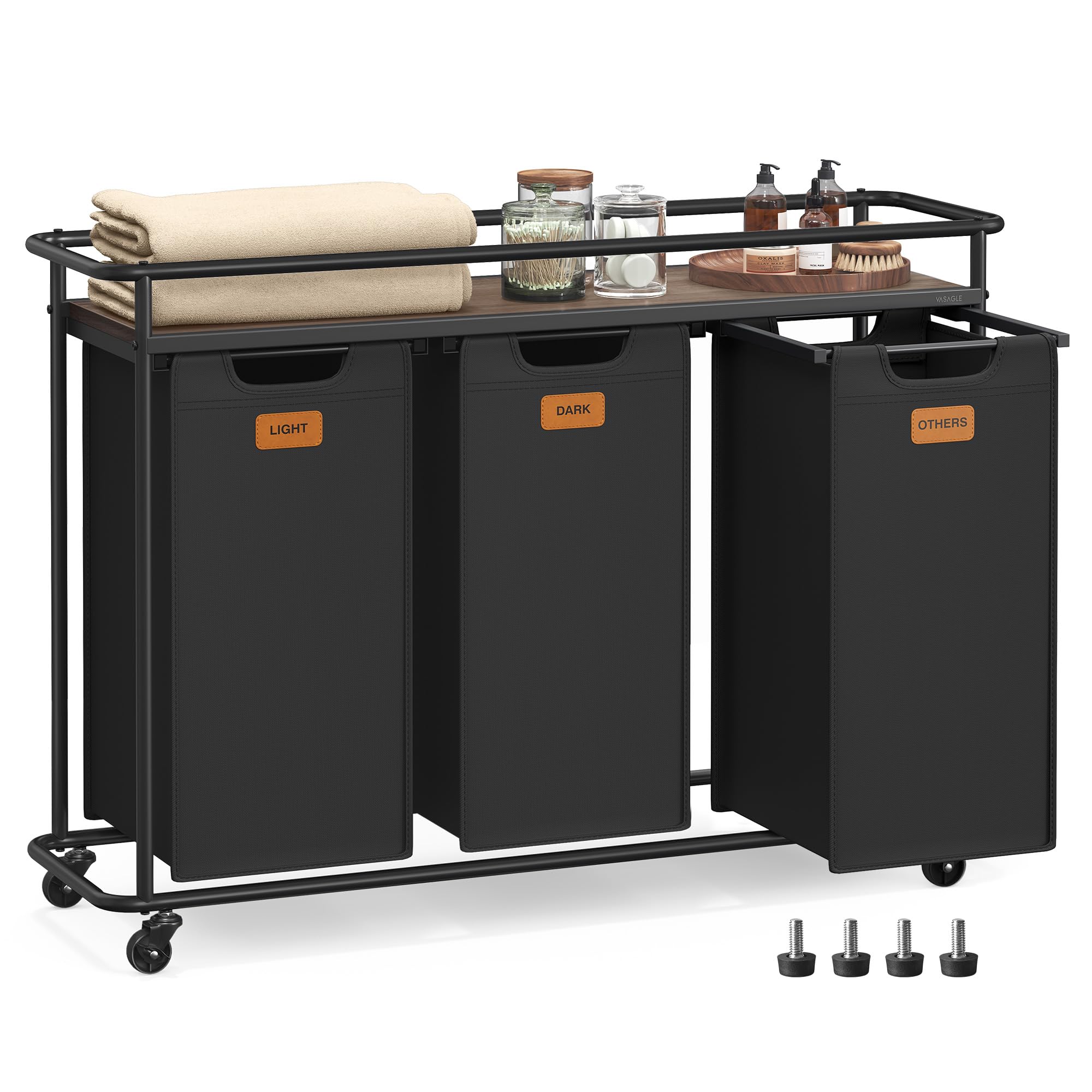 VASAGLE Laundry Sorter Laundry Hamper with Wheels 39 6 Gal 150 L Portable Rolling Cart Baskets with Shelf