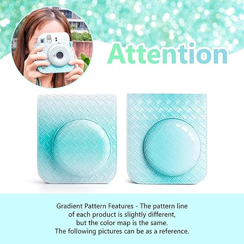 Miniatura 5 de MUZIRI KINOKOO Funda para cámara de película instantánea Fujifilm Instax Mini 12, cuero de la PU Gradient Weave Veins Fuji Mini 12 Funda protectora
