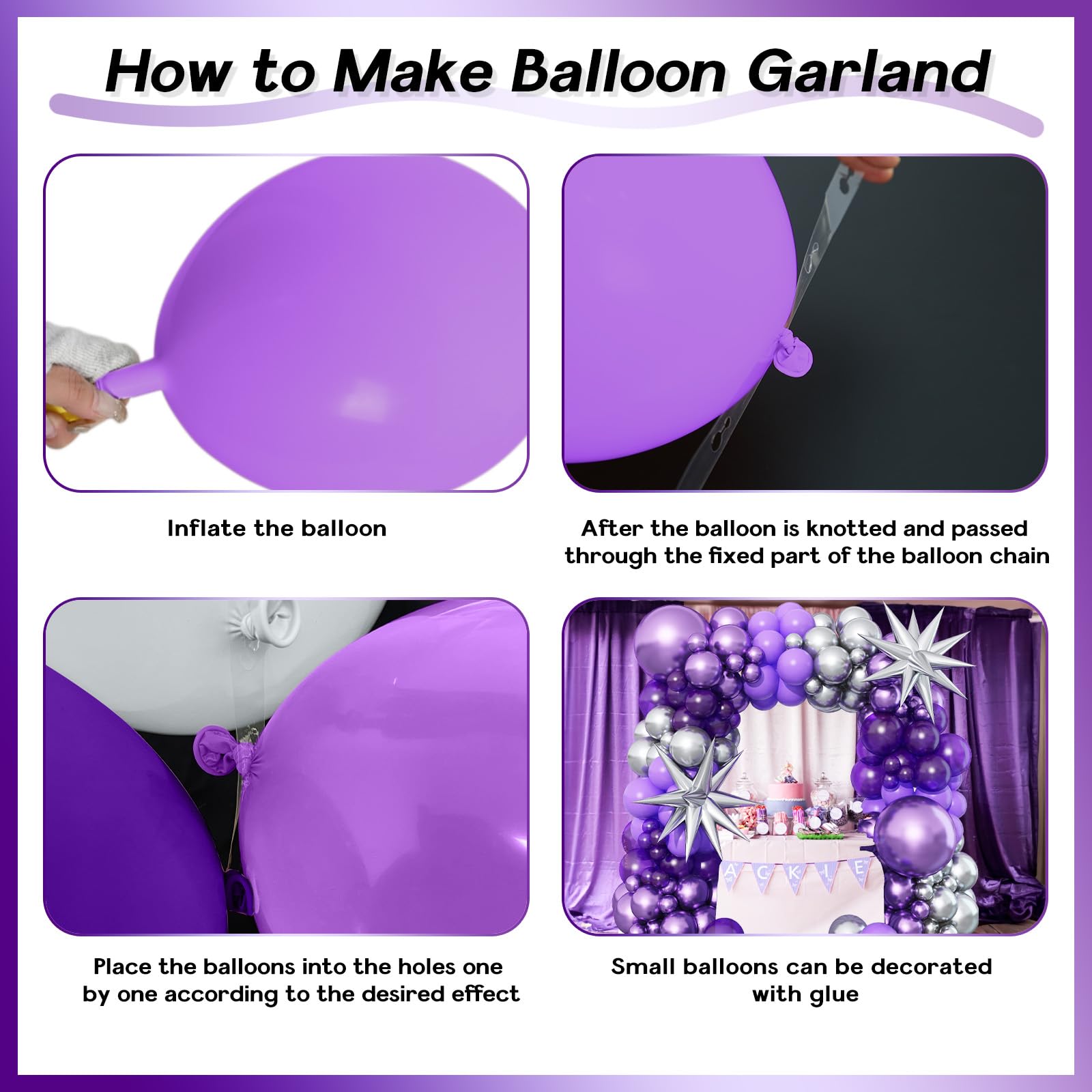 120 Stück Luftballon Girlande Dunke Lila mit 2 Sternballons, Ballons Girlande Pastell Lila und Metallic Lila Silber, Lila Luftballons für Mädchen Frauen Geburtstag Hochzeitstag Babyparty Party Deko