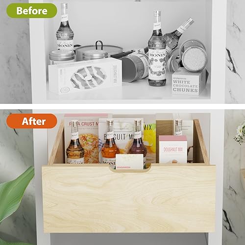 Miniatura 4 de ROOMTEC Organizador de gabinete extraíble con correderas de riel de extensión completa, estante extraíble de madera para despensa de armario de