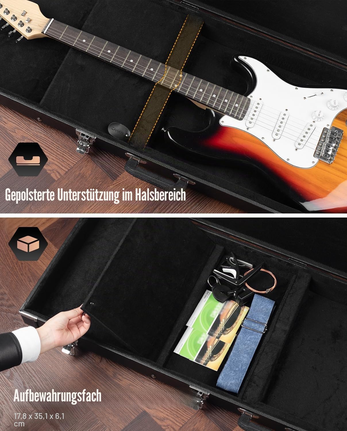 CAHAYA E-gitarrenkoffer Hartschalenkoffer für E-Gitarren Tragbarer Quadratischer Gitarrenkoffer Hardshell Schwarz CY0209
