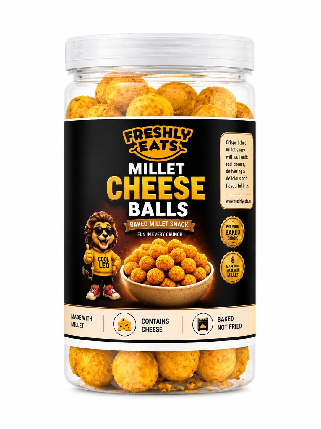 Freshly Eats Millet Cheese Balls | Healthy Baked Millet Snack | No Maida | Crunchy Cheese Flavour | High Fibre | 80g-image-2