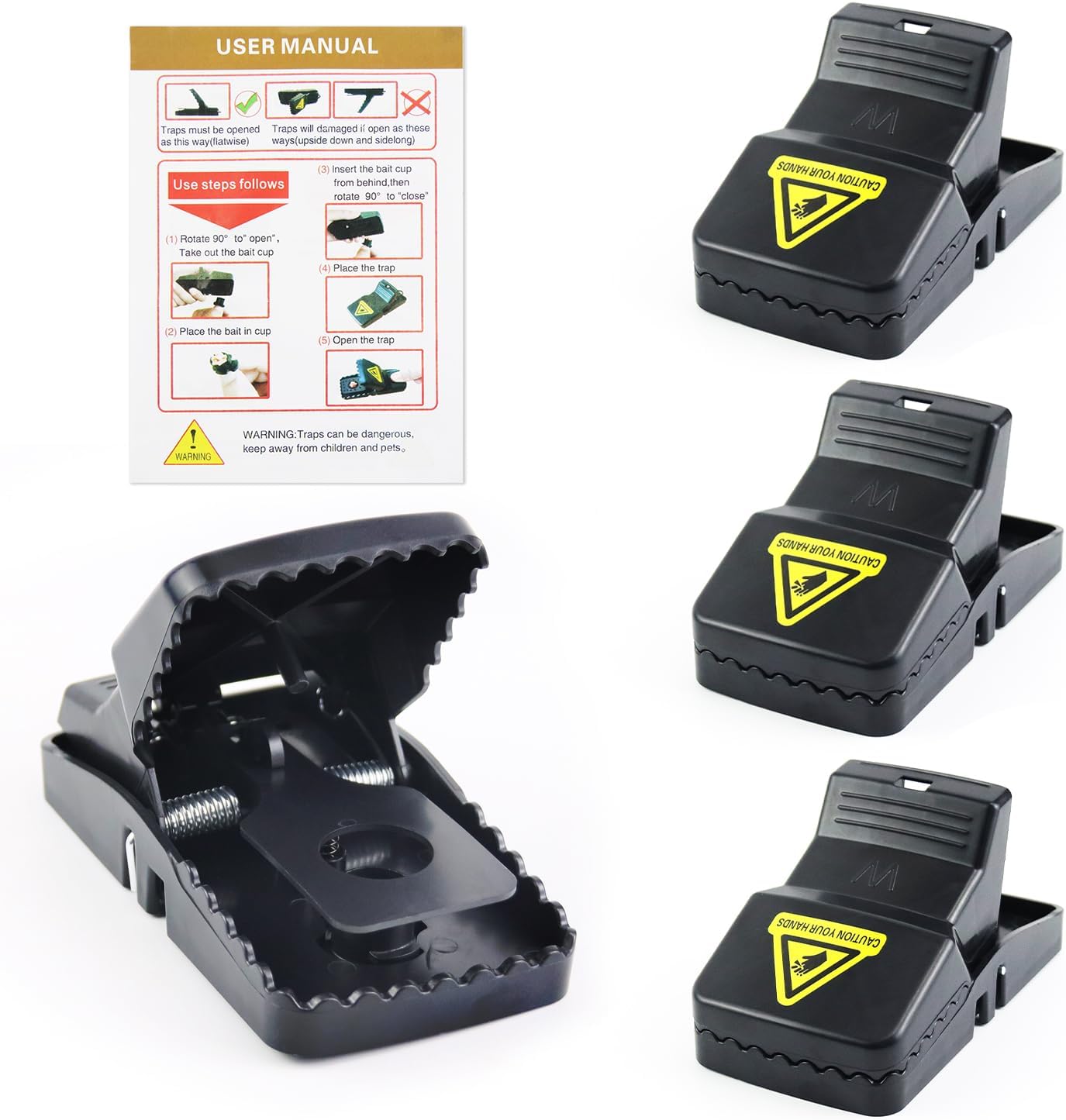 Rat Traps, 4 Pcs Large Reusable Mice Snap Trap, Heavy Duty Instant Kill Traps, Mouse Trap, for Indoors and Outdoors, Effective & Safe Rodent, Easy Setting
