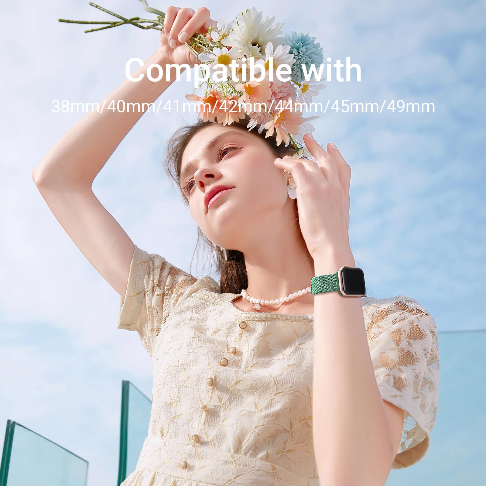 Higgs Cinturino Intrecciato Compatibile con Cinturino Apple Watch 40mm 41mm 38mm 44mm Ultra 2 49mm 45mm 42mm Donna, Chiusura magnetica Cinturini Elastico Nylon per iWatch Serie 9 SE/2 8 7 6 5 4 3 2 1