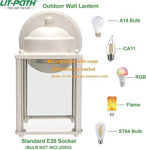 Miniatura 3 de LIT-PaTH Farol de pared para exteriores, aplique de pared como accesorio de iluminación de porche, base mediana E26, carcasa de aluminio más vidrio,