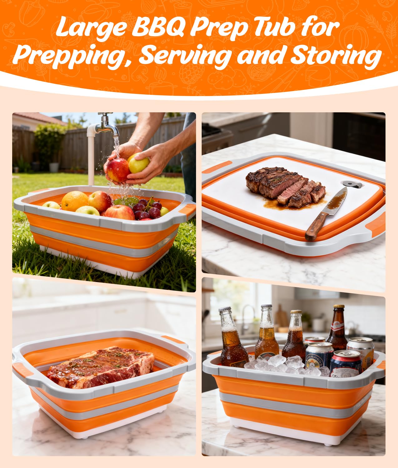 Tina grande plegable para preparación de barbacoa y bolsa de descanso para barbacoa, cubo de preparación portátil para descansar carne, preparación de comidas, marinar, contenedor plegable 3 en 1 para