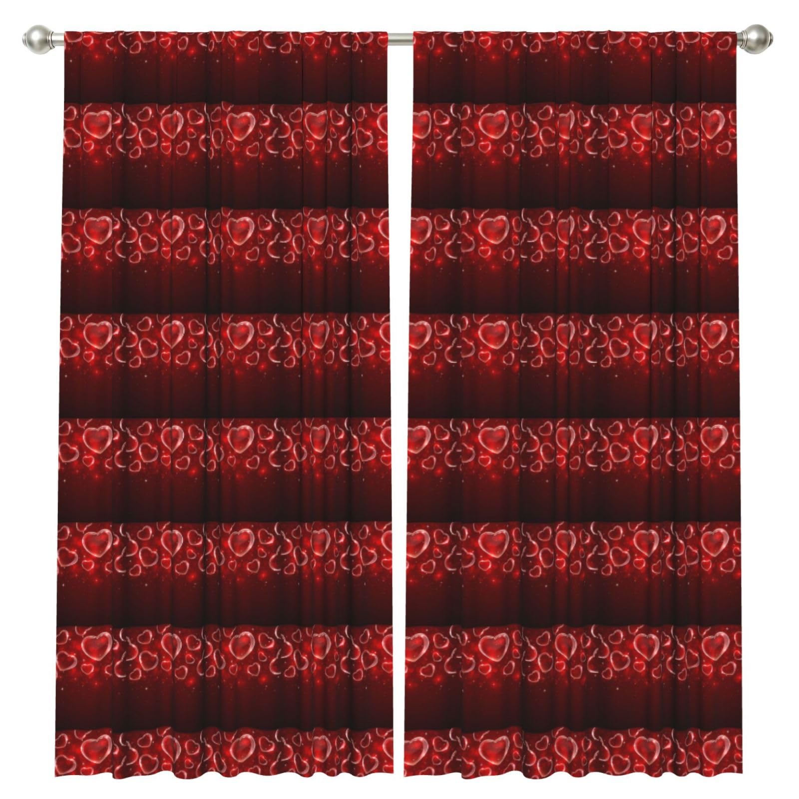 InOmak Red Heart, 2 Panels Window Curtains 52 x 84 Inch Blackout Curtains for Living Room Bedroom