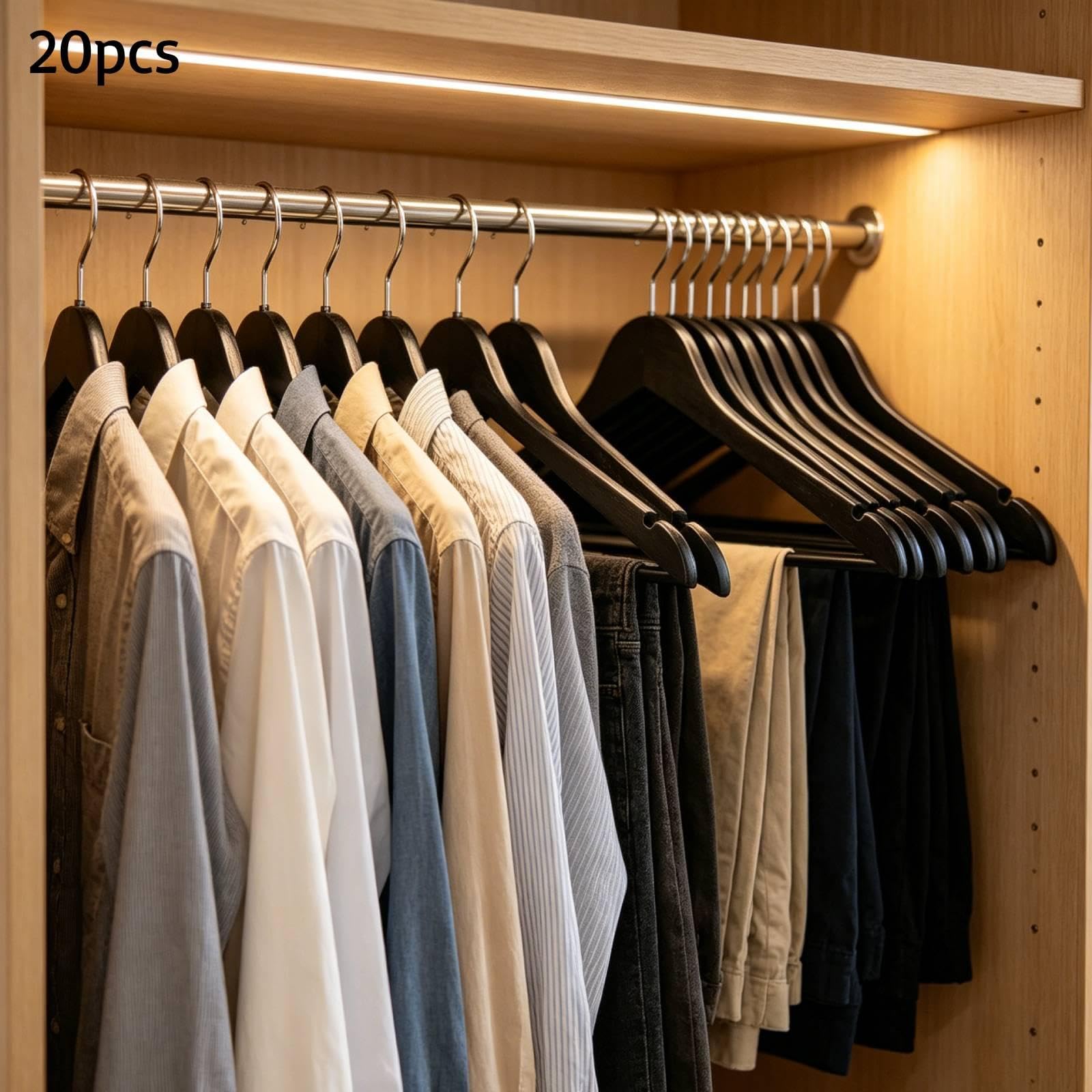 Juego de 20 Perchas Giratorias, Ahorran Espacio, Antideslizantes, de Plástico, para Pantalones Y Camisas, Adecuadas para, Negro, Individual
