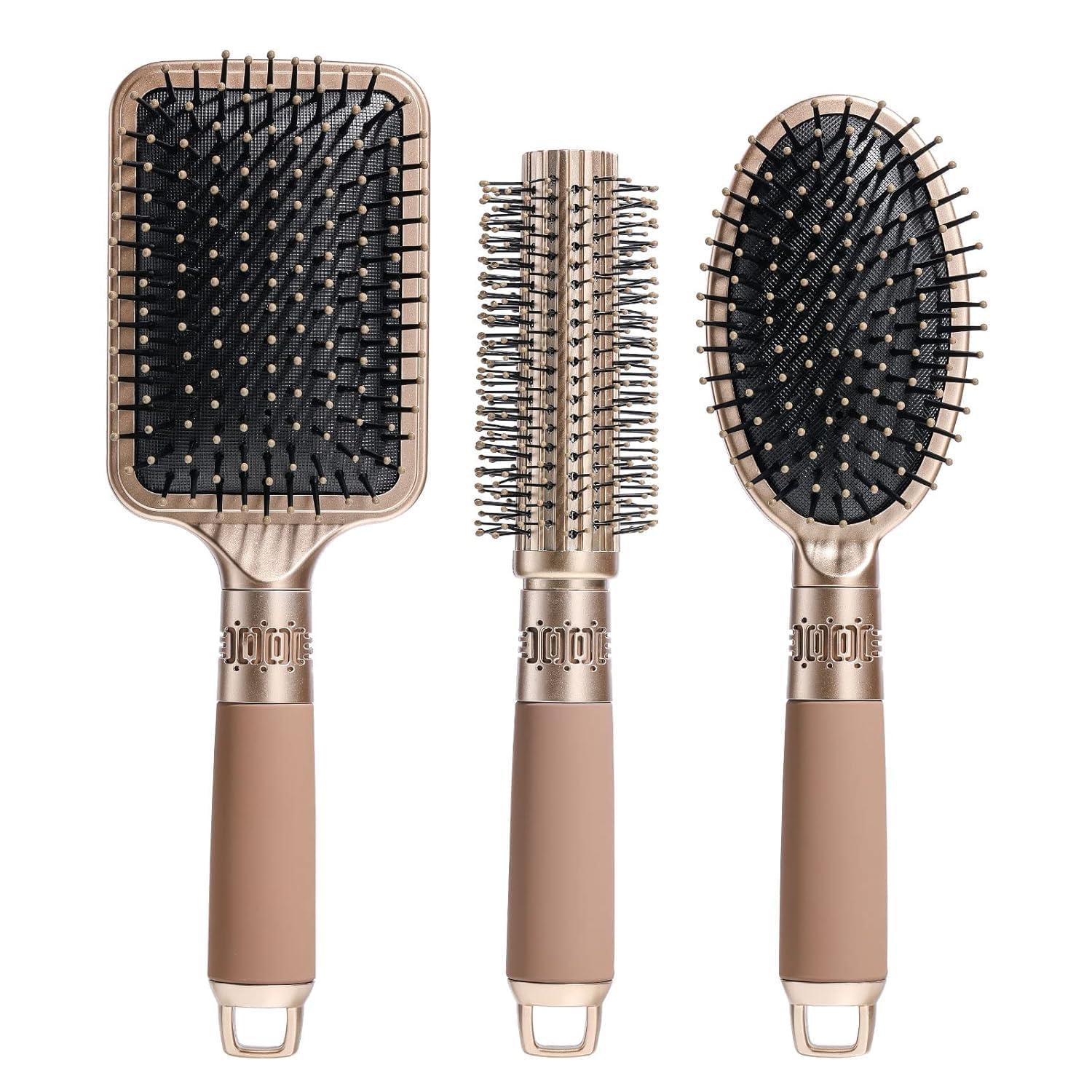 FWQPRA Hair Brush for Women and Men, 3Pcs Paddle Brush Detangling Brush Hair Comb Set for Long Thick Thin Curly Hair, Hairbrush Great On Wet or Dry,(Gold)-image-49