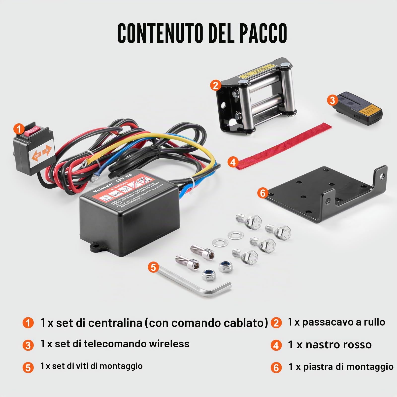 VEVOR Verricello Elettrico ATV UTV, capacità tiro 1814kg, 12 V CC, Cavo in Acciaio a 7 Fili Φ0,5 x 118,7 cm, Telecomando Wireless cablato, Impermeabile IP55, Verricello per Traino ATV UTV