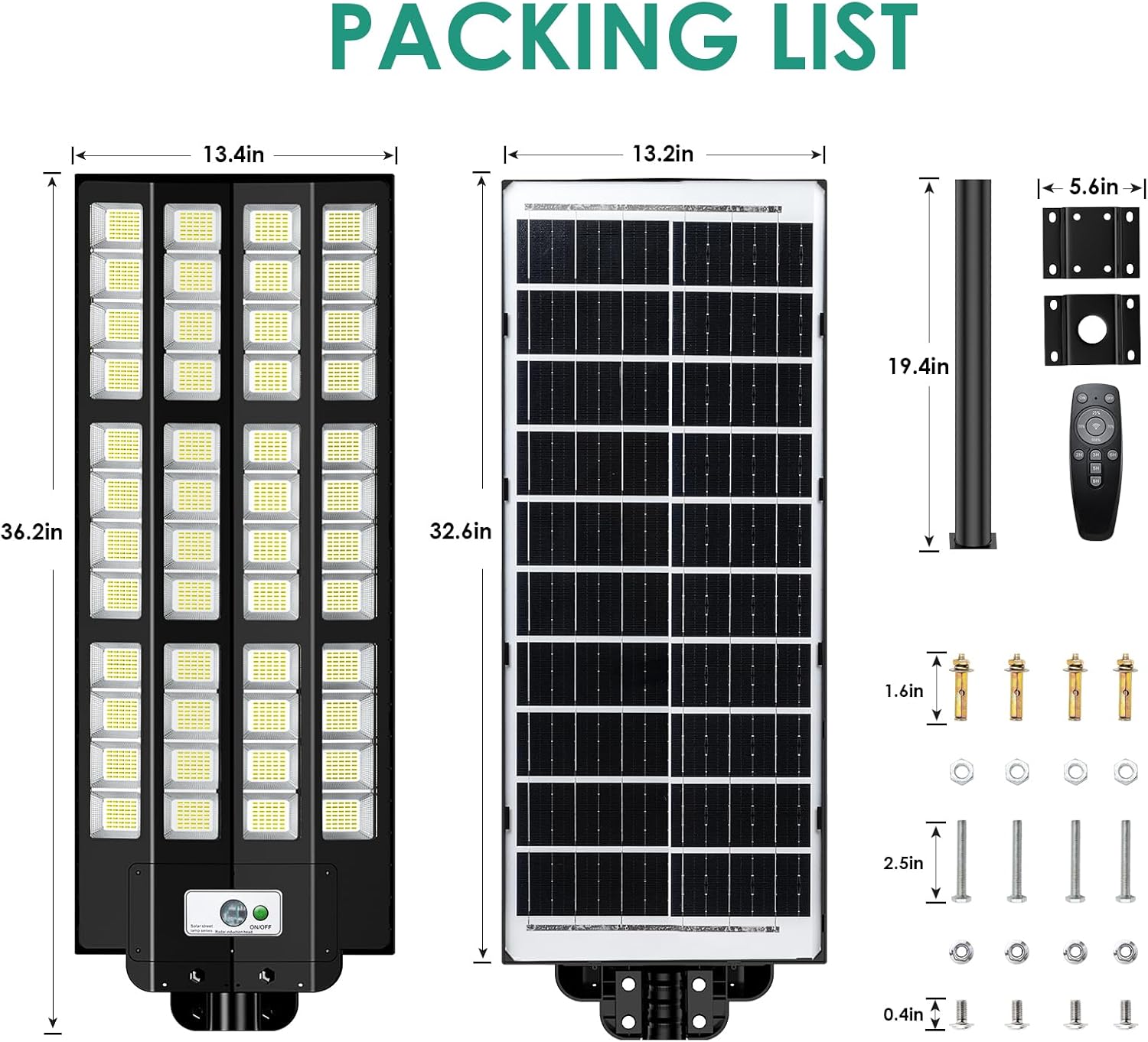12000W Solar Street Lights Outdoor Waterproof, Large Solar Parking Lot Light Dusk to Dawn with Radar Motion Sensor and Remote Control, Pole or Wall mounted, for Outside Yard Driveway Barn Garage