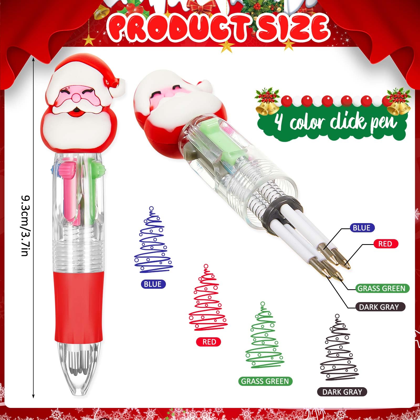 Kosiz 150 Pcs Christmas Fun Pen Bulk Mini Multicolor 4 in 1 Ballpoint Cute Retractable Pens for Winter — view 2