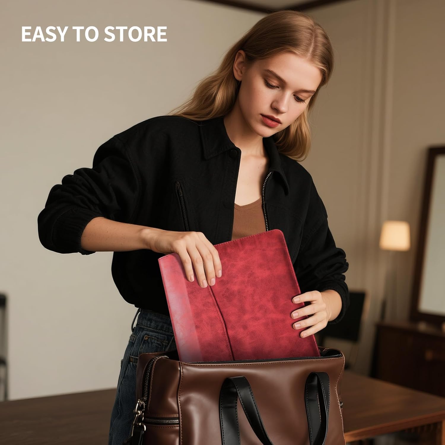 14 Inch Leather Laptop Sleeve for MacBook Pro 14 Inch M5 M4 M3 M2 M1 Pro/Max Case,Premium Protective Case Cover with Magnetic Closure-Vintage Red