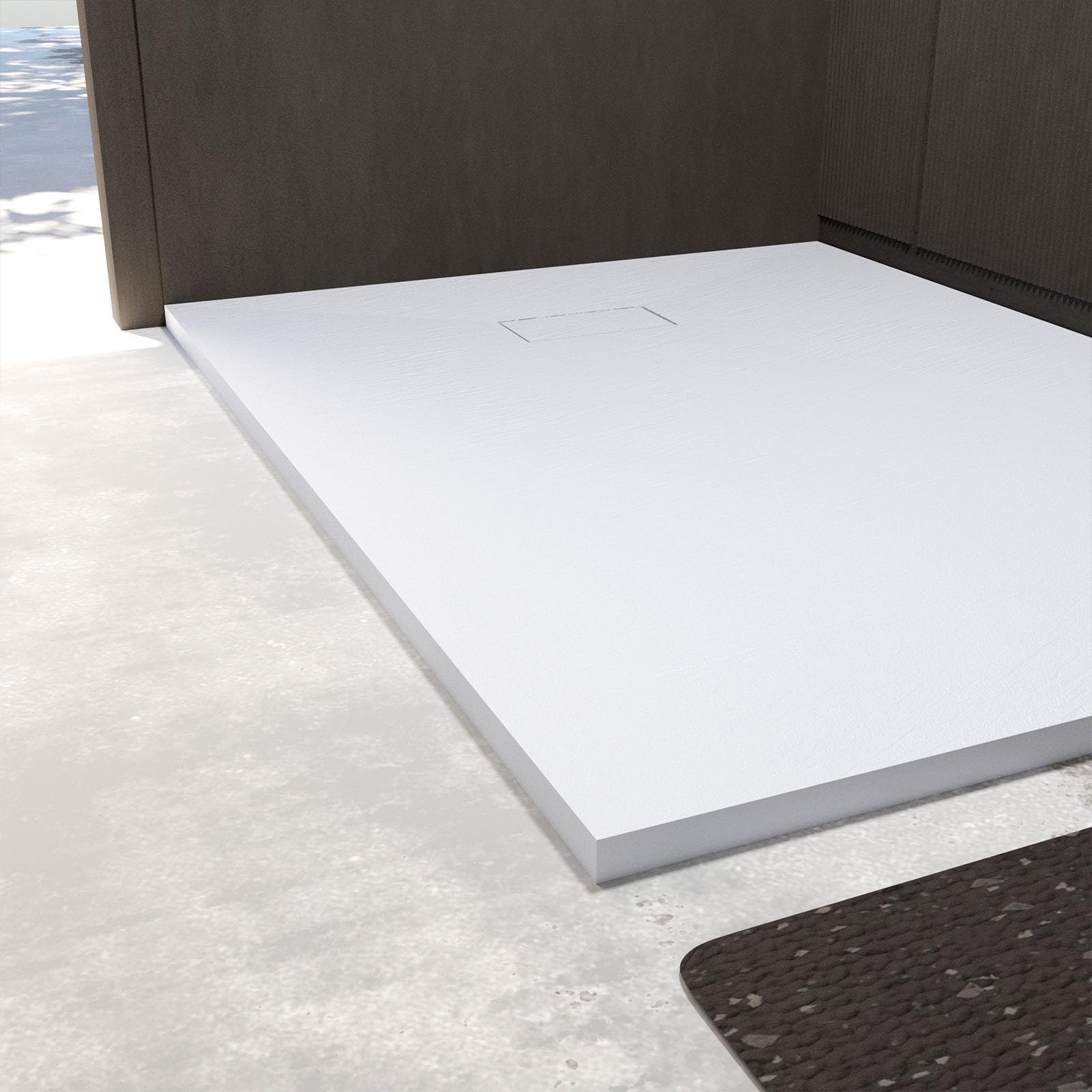 Receveur a poser en materiaux composite SMC - Finition ardoise blanc mat - 90x140 cm
