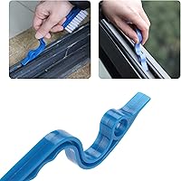 Vista 9 de Slick- Cepillo de limpieza de riel de ventana, paquete de 2, mango ergonómico azul, raspador integrado, multiusos, herramientas de limpieza de riel