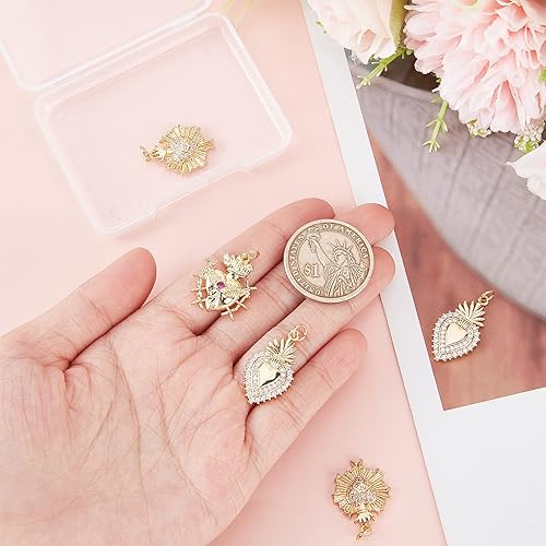 Miniatura 3 de Beebeecraft Dijes de corazón de circonita cúbica chapados en oro de 18 quilates con forma de amor de latón con anillo de salto para hacer pulseras y