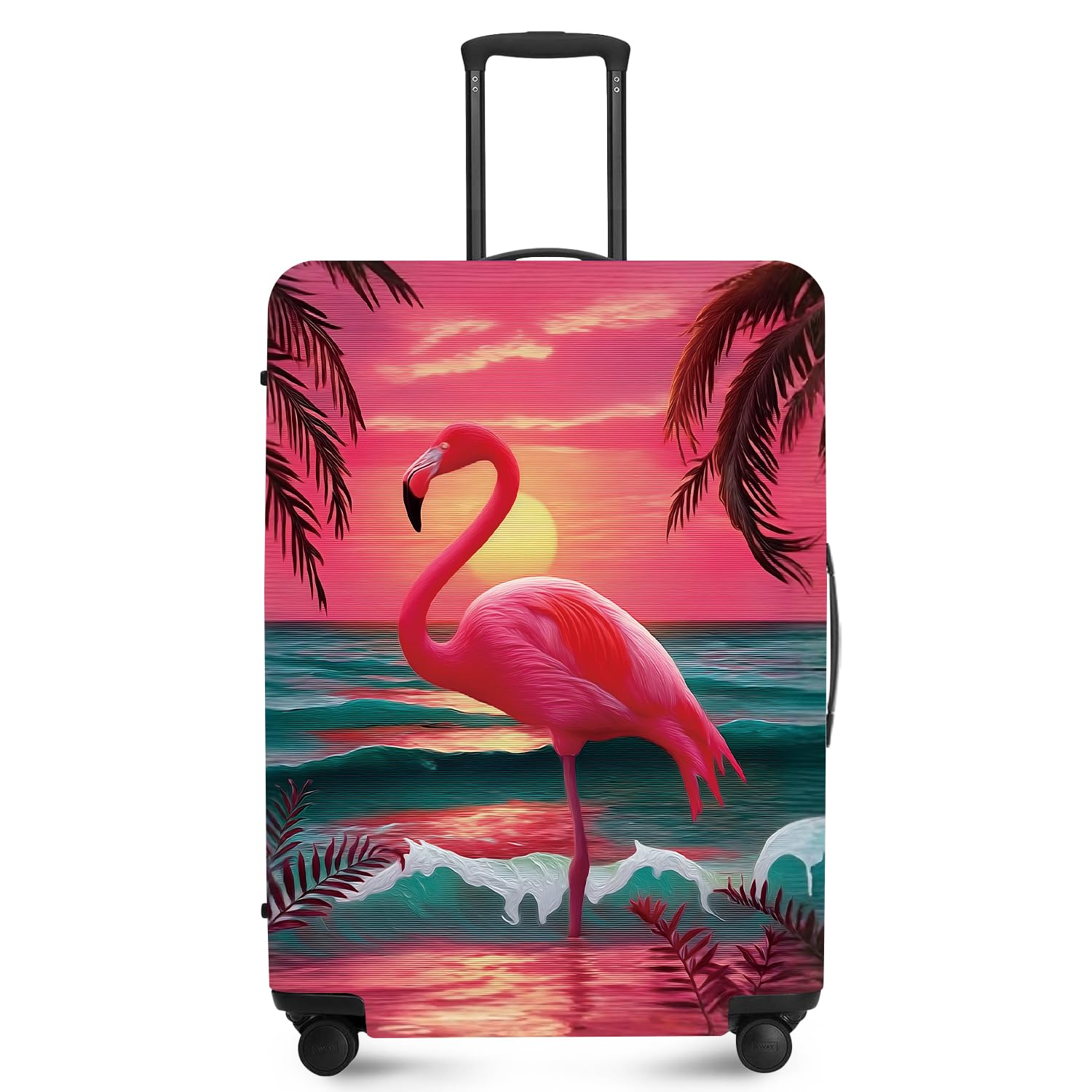 FOREVER QUEEN - Funda de equipaje de viaje para maletas de 18 a 32 pulgadas, protector impermeable antiarañazos, elástico, lavable, se adapta a equipaje facturado y de transporte, Playa Flamingo, XL