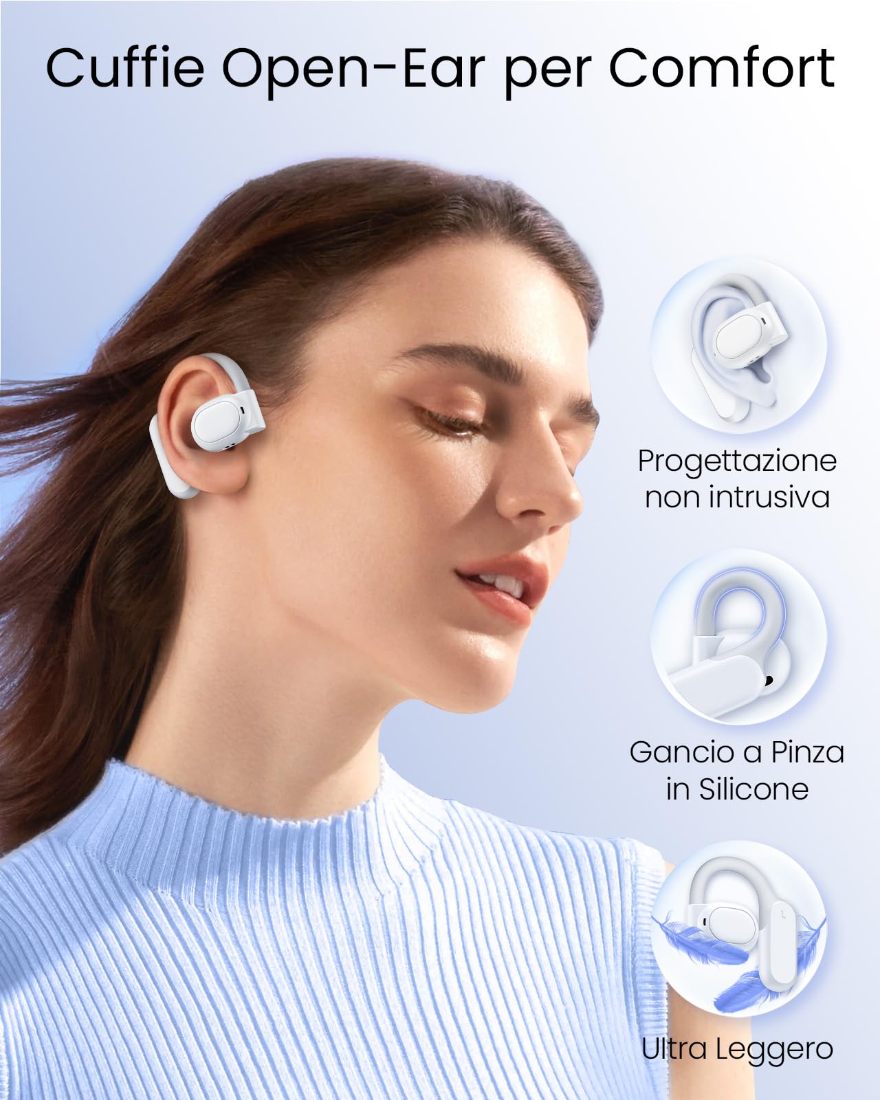 Cuffie Open Ear,80H di Riproduzione Wireless Auricolari Bluetooth 5.3 con Ganci per le Orecchie,Cuffie Bluetooth Sport con Custodia di Ricarica Display Digitale,Impermeabili IPX7, per Ciclismo, Corsa