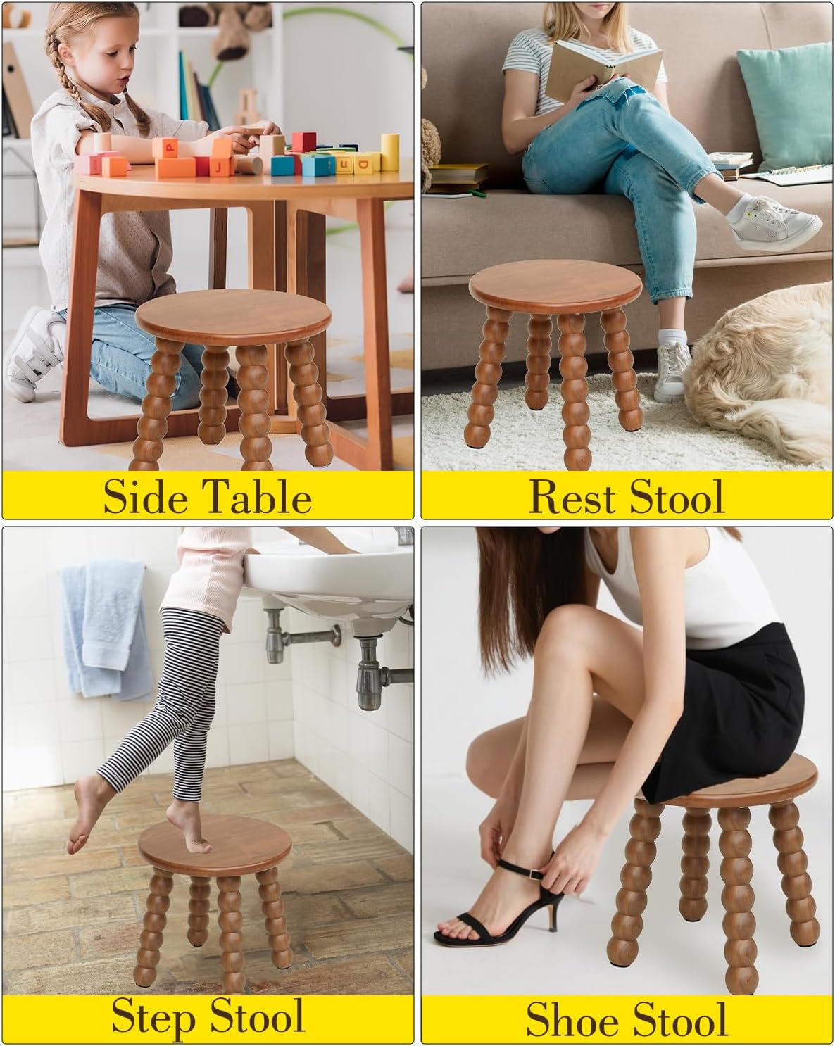 Masupu Solid Wooden Step Stool for Adults Kids, 11 inch Small Foot Stool, Non-Slip One Step Stool, Sturdy Foot Stool for Bathroom, Bedroom, Kichen, Plant Stand(Walnut Brown)