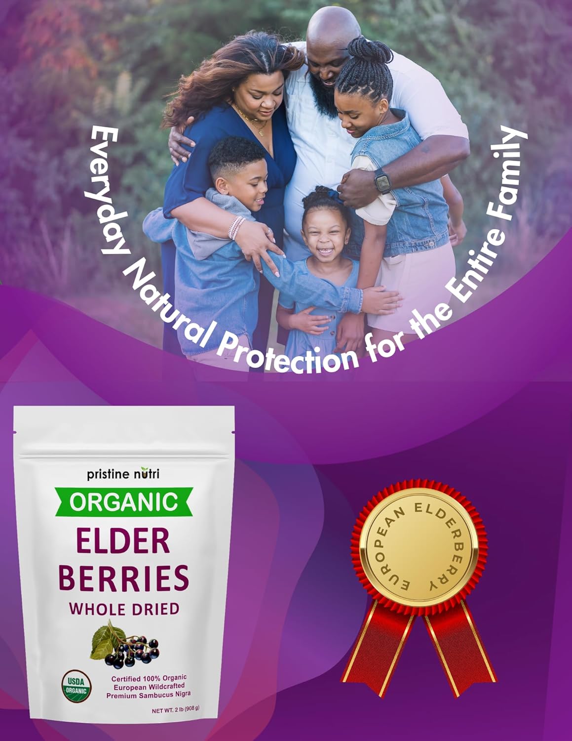 Organic Elderberries Dried Bulk | Whole European Elderberry Dried, Wildcrafted All Natural | Non-GMO, Non-irradiated | Immunity Booster Antioxidants and Vitamins | Make Syrup, Tea| 2 lb (32 oz)
