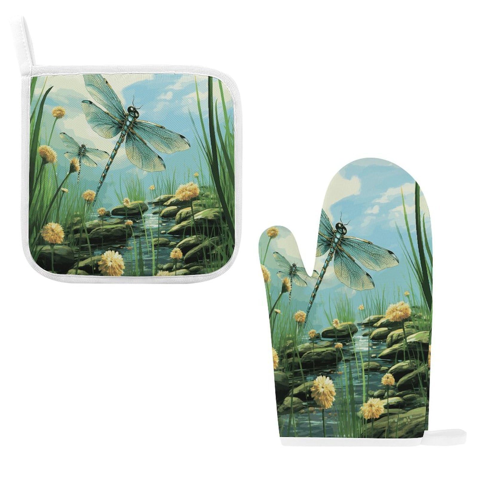 Fodpand Style Dragonflies In Flight Oven Mitts And Pot Holders Sets