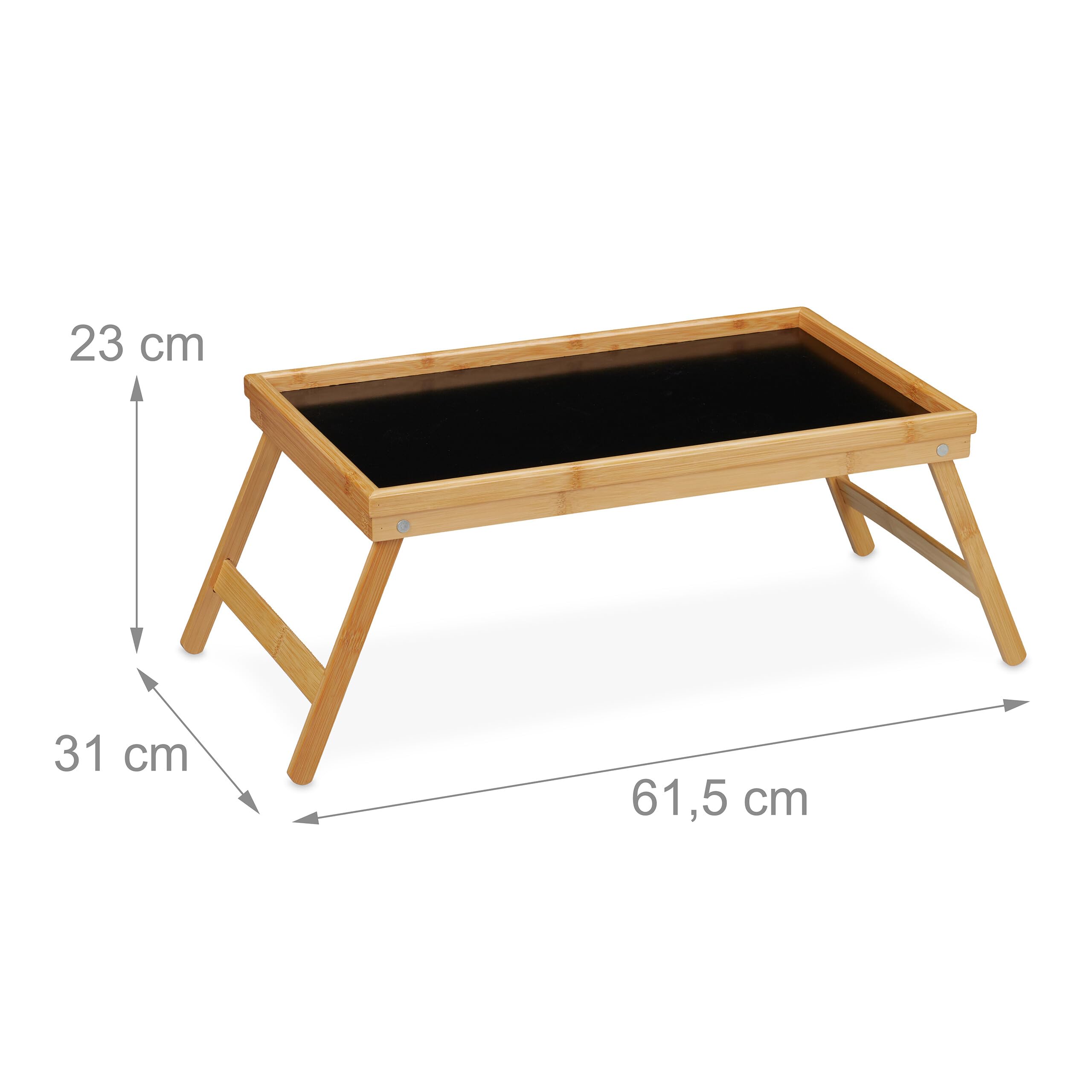 Relaxdays Vassoio Colazione a Letto, Tavolino bambù, Gambe Richiudibili Bordo Rialzato 23 x 61,5 x 31 cm, Marrone Nero