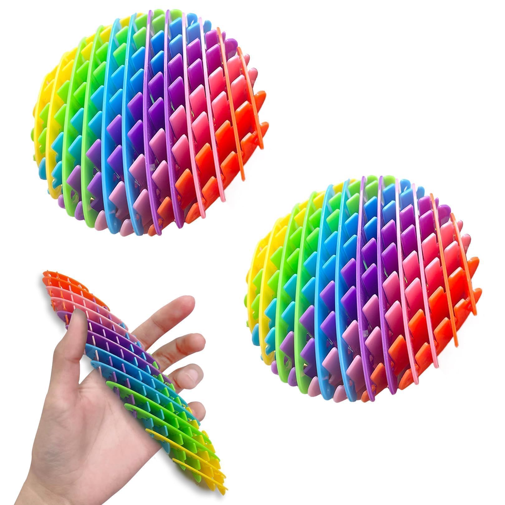 2 Pack Rainbow Fidget Worm Toy, Stretchy Sensory Stress Relief Fidget Toys, Funny Elastic Worm Anti-Anxiety Finger Toy for Focus, ADHD & Quiet Desk Use