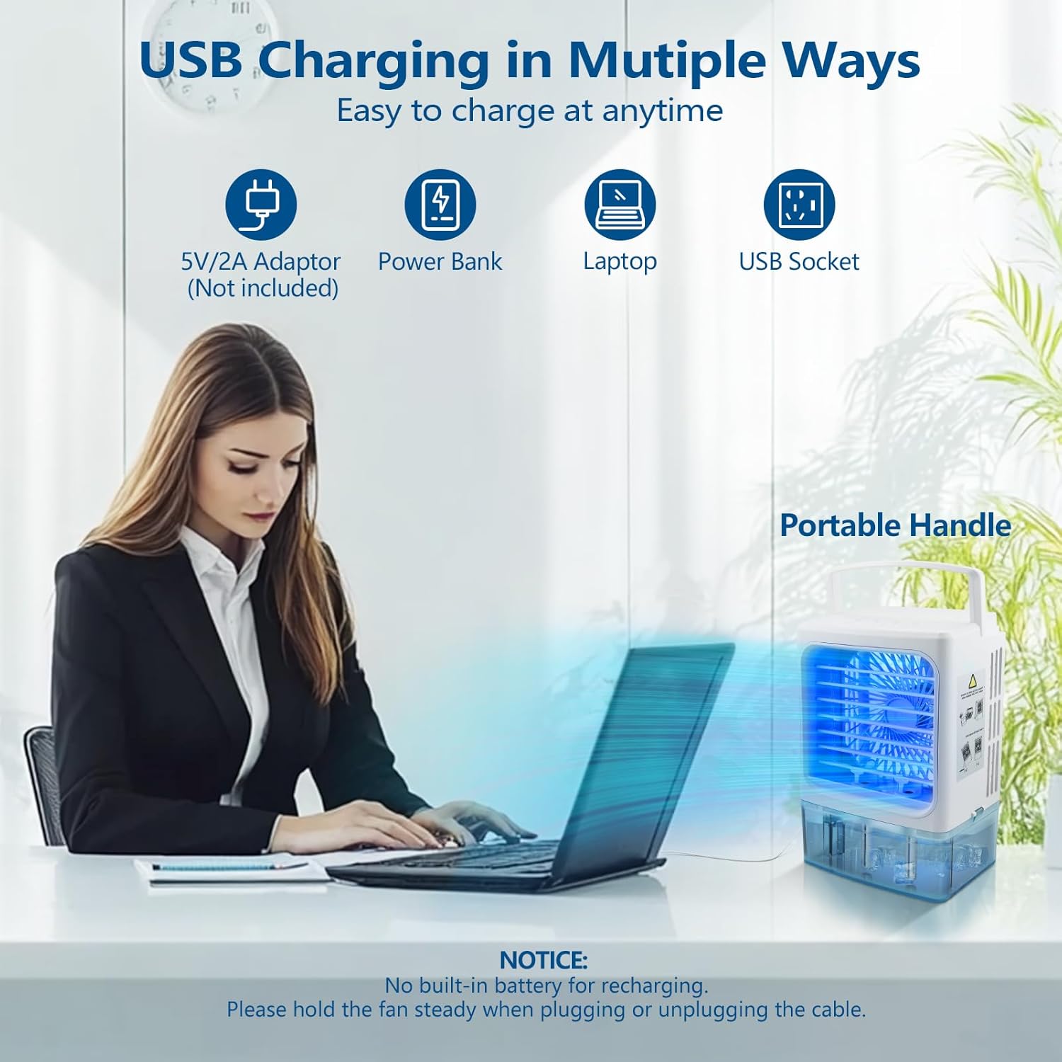 Portable Air Conditioner,3-IN-1 Evaporative Air Cooler,3 Speeds 2 Spray Outlets,900 Visiable Tank,7 Colors Light,2 Timers,Personal Mini Desktop Cooling Fan,Small AC Unit for Room Kitchen Office RV Car