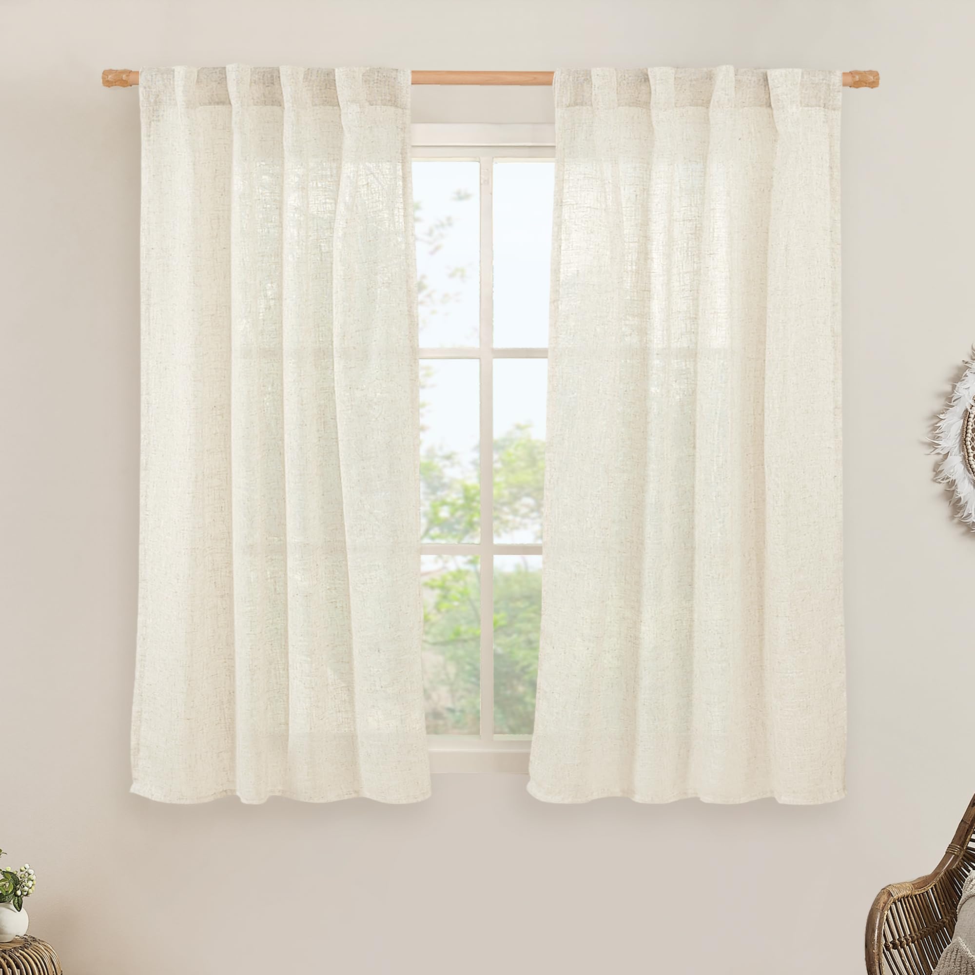 LAMIT 54 inches Long Semi Sheer Linen Curtains 2 Panels, Cream Ivory Light Filtering Panels Back Tab and Rod Pocket Boho Neutral Drapes for Living Room/Bedroom/Farmhouse, 38 x 54 Inch โ image 1