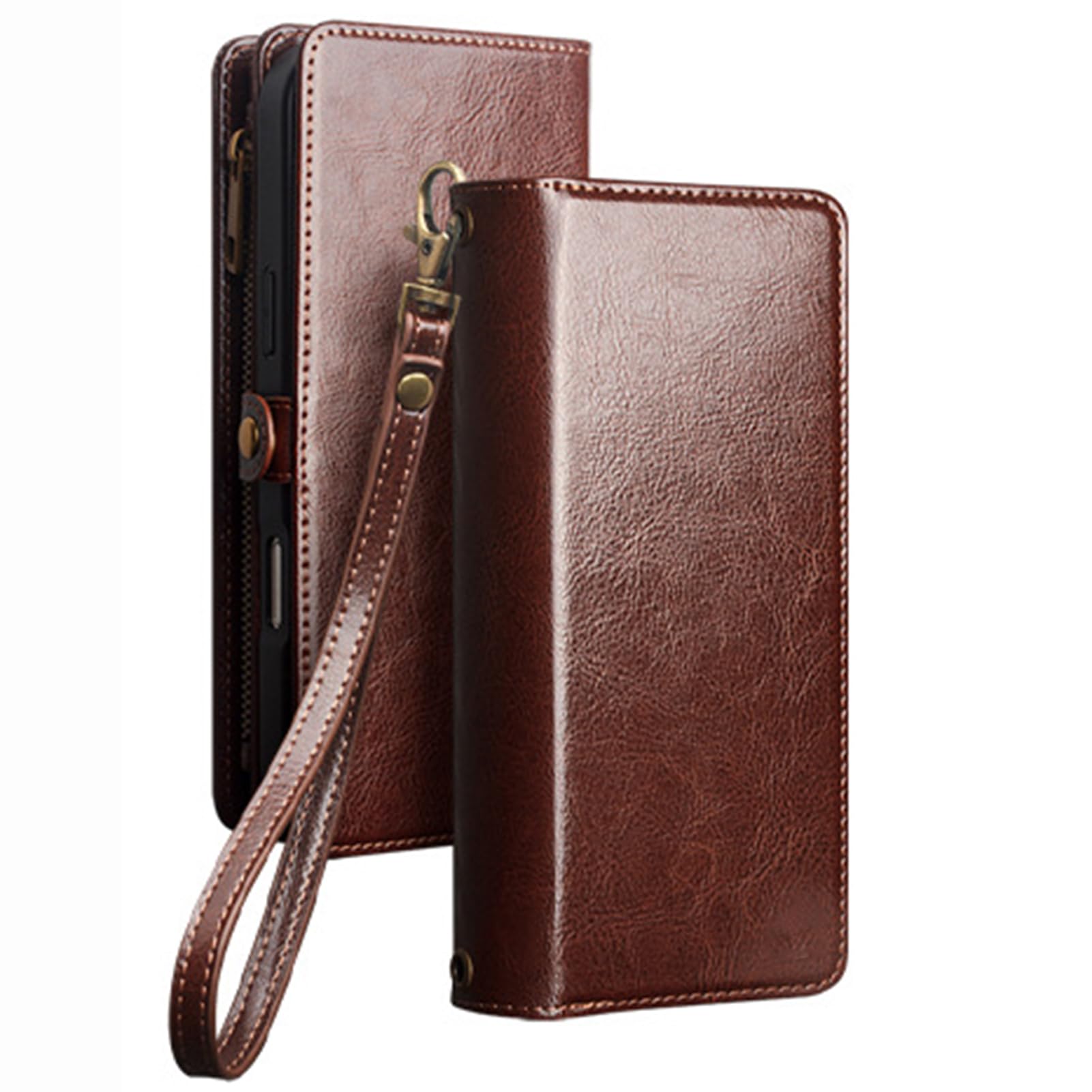 LUOTANL Genuine Leather Case for iPhone 17 Pro Max, Card Slots Detachable Magnetic Handmade Crossbody Flip Cover
