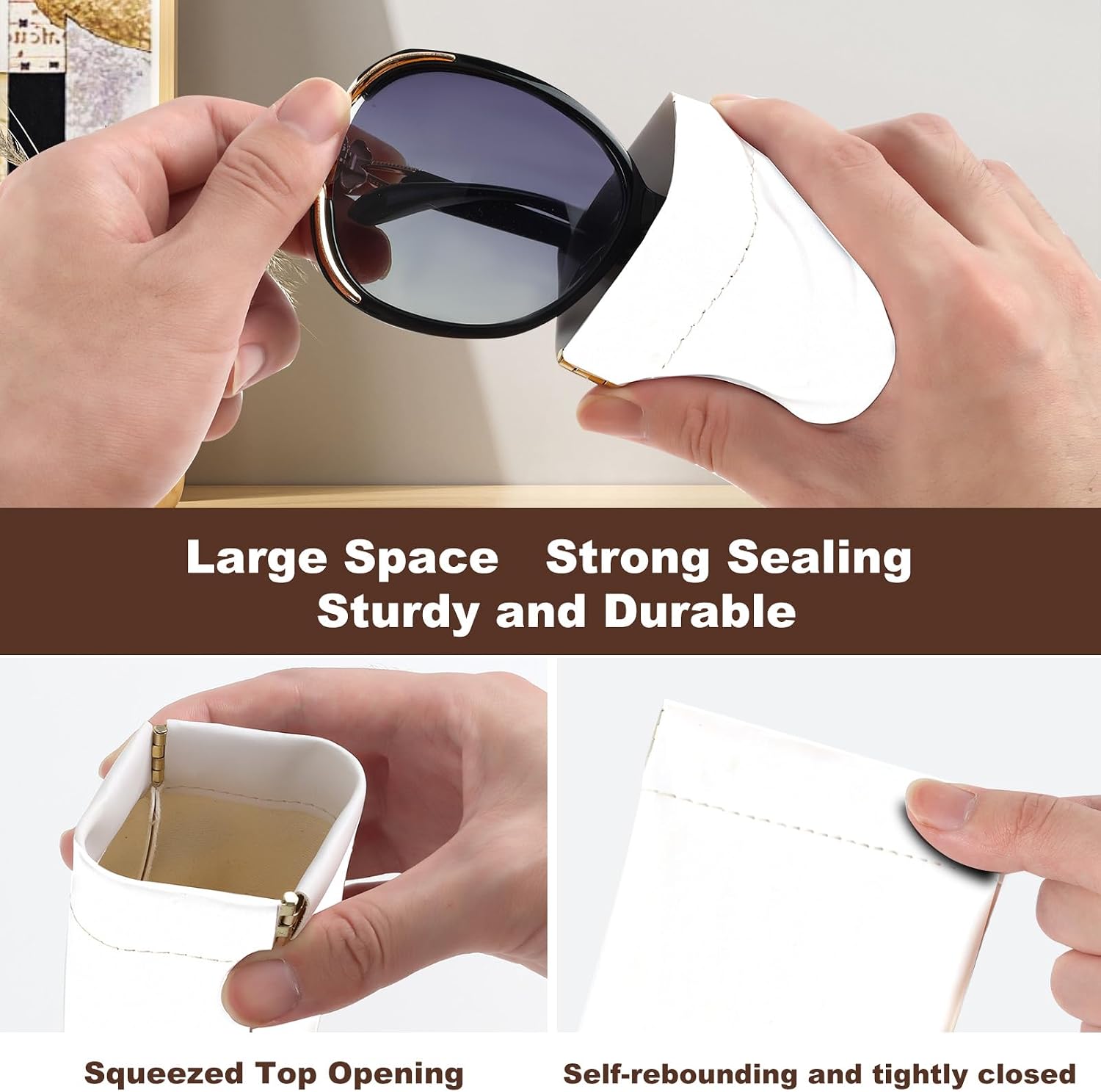 Anikathy 2Pcs Sunglass Eyeglass Glasses Case Soft PU Leather with Cleaning Cloth Portable Glasses Pouch Bag for Men Women image 3