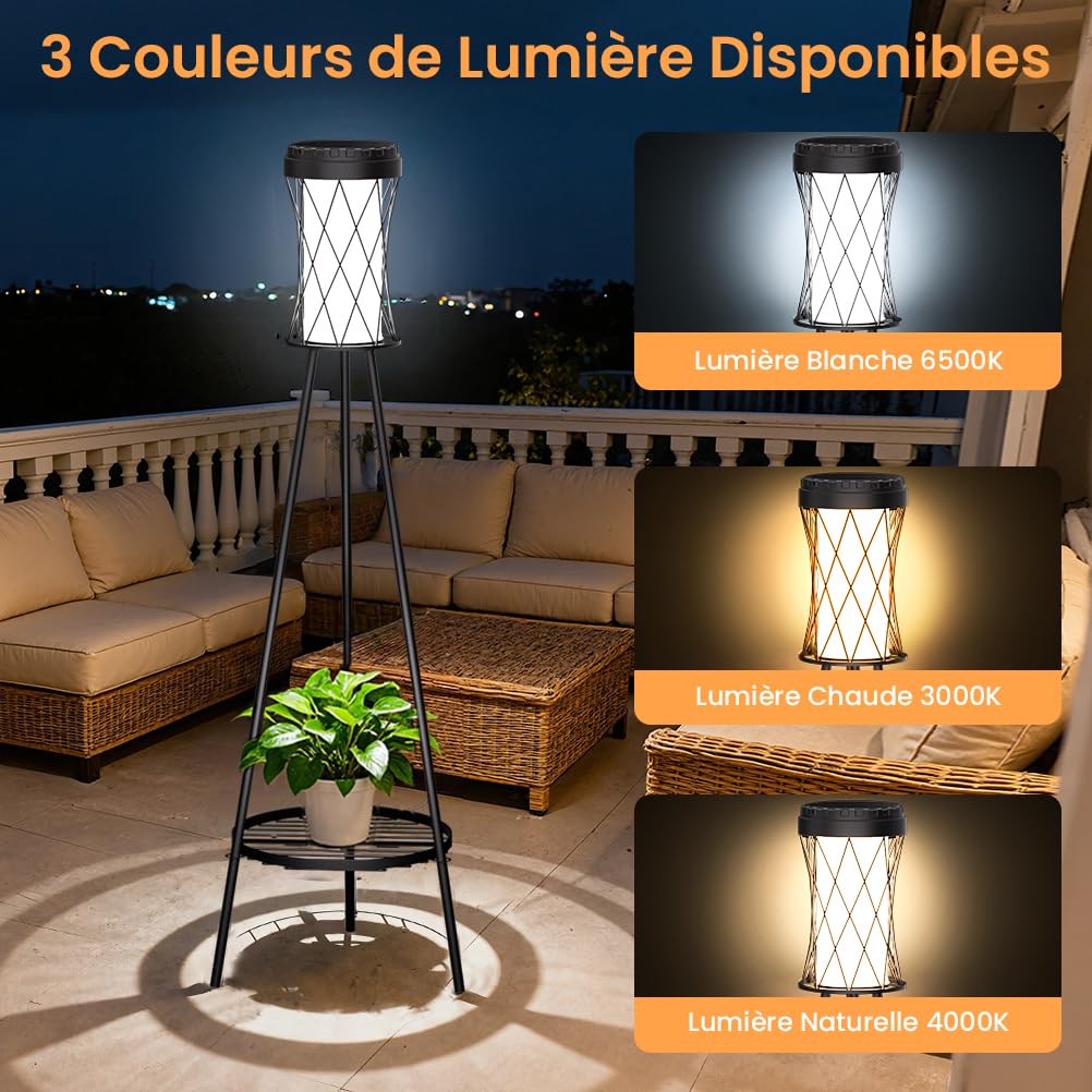 OUSFOT Lampe Solaire Exterieur avec USB sur Pied, Étanche Eclairage Exterieur Solaire, lampadaire pour Terrasse Jardin