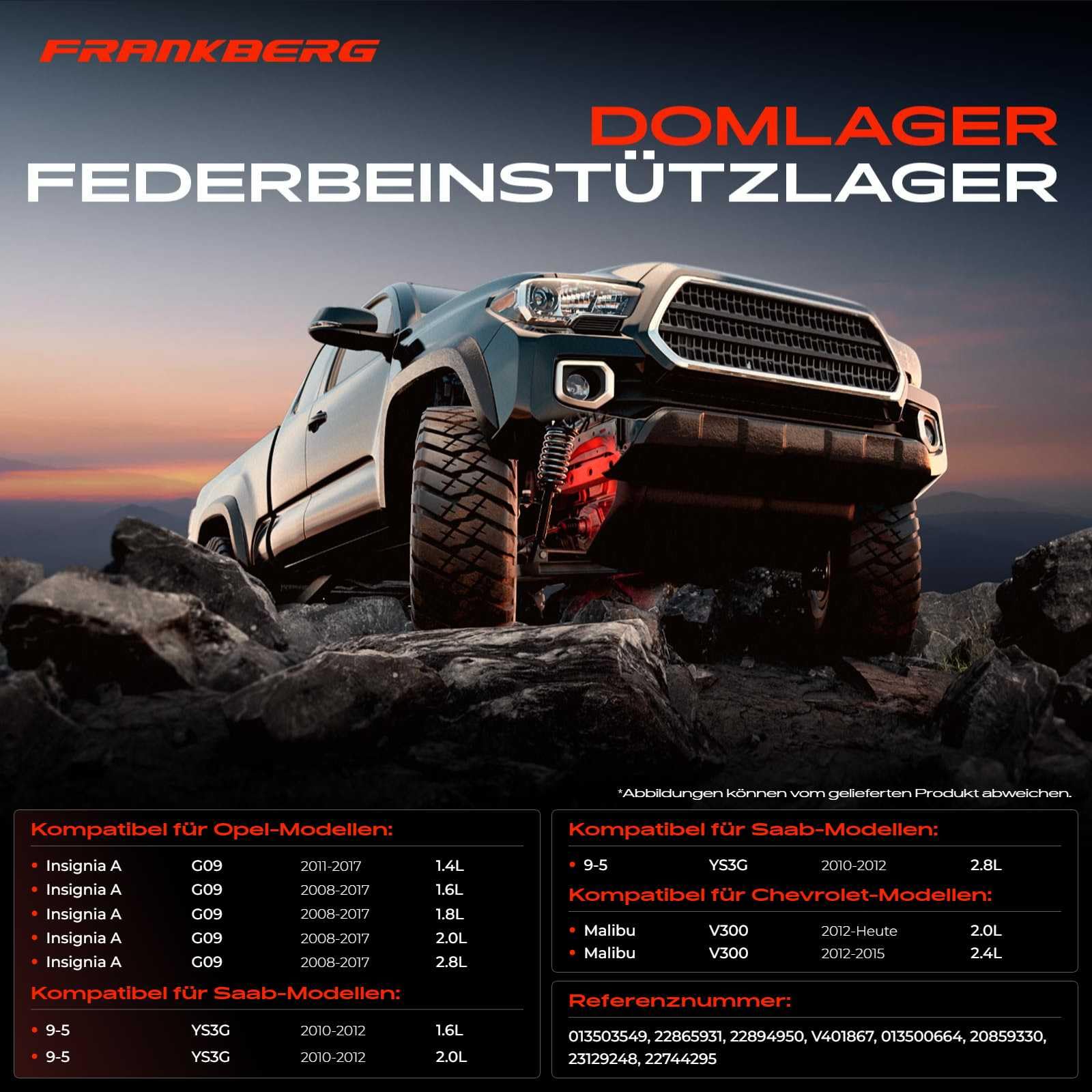 Frankberg 2x Federbeinstützlager mit Kugellager Vorne Kompatibel mit Malibu V300 2014-Heute Insignia A G09 2008-2017 9-5 YS3G 2010-2012