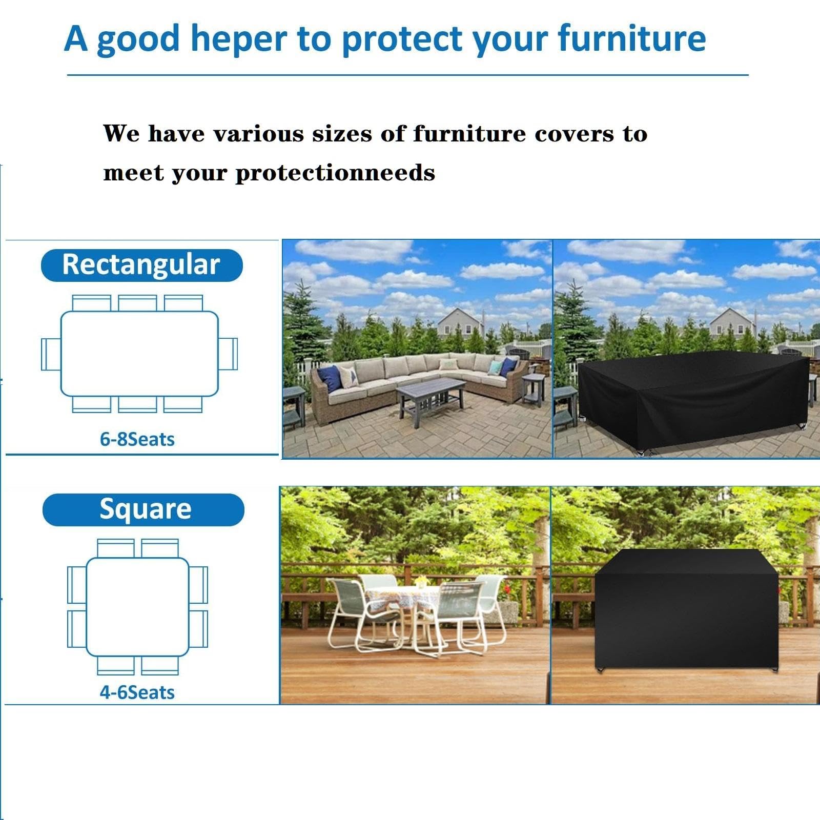 Coperture per mobili da esterno impermeabili 260 x 90 x 85 cm (lunghezza x larghezza x altezza), in tessuto Oxford resistente, copertura per mobili da giardino in rattan impermeabile anti-UV
