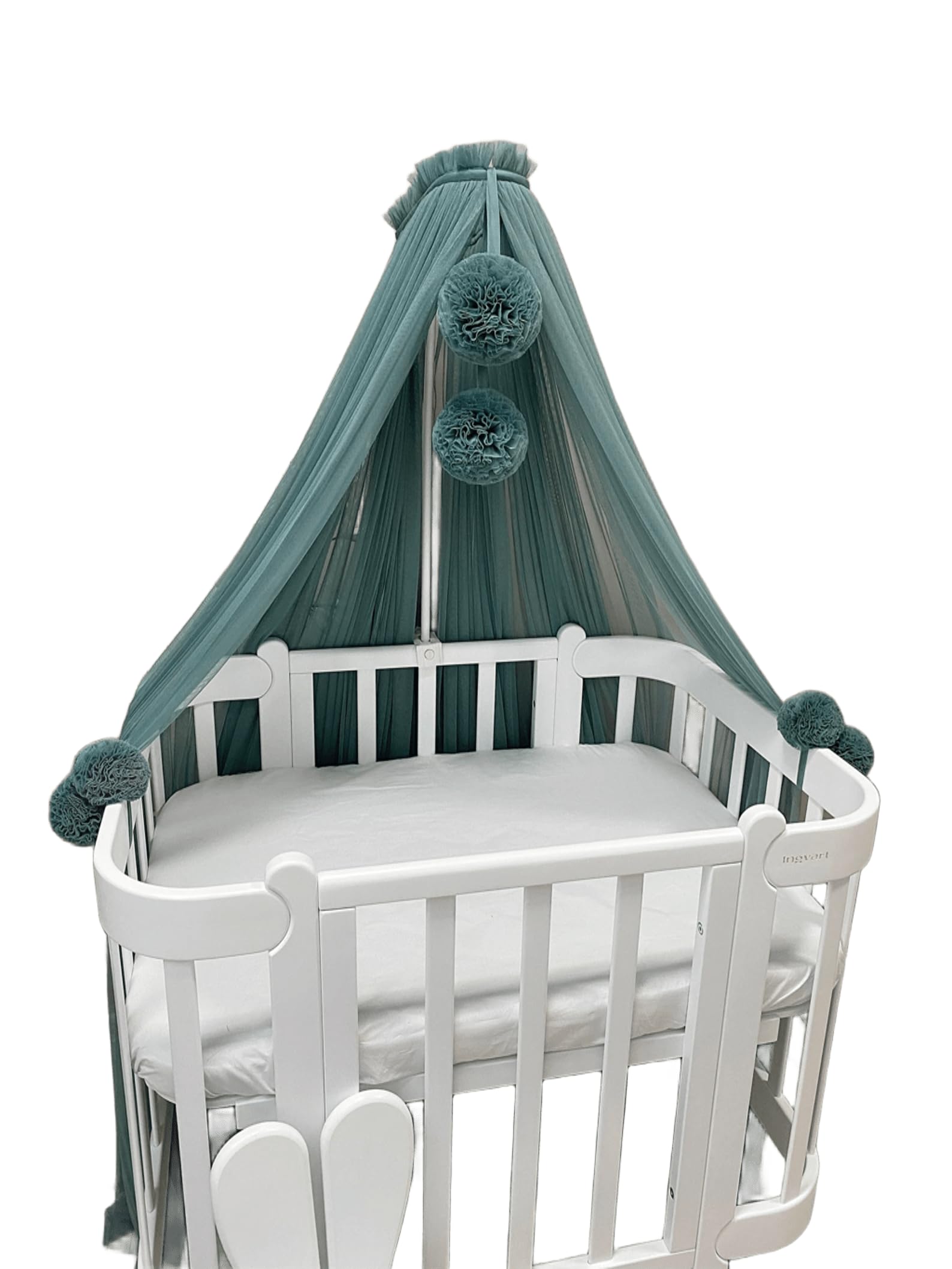 Tenda Baldacchino per lettino o culla cameretta dei bambini, Telo decoro tenda cameretta dei neonati, Tule zanzariera per letto in tule (Pine Green)