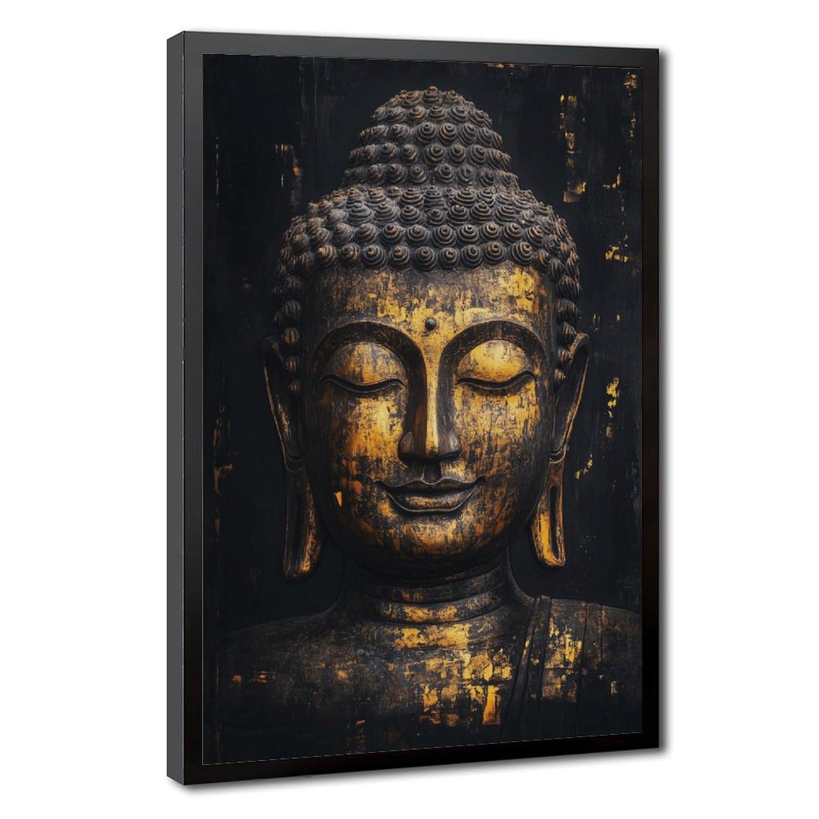 Pyberon Black Gold Buddha Statue Zen Canvas Poster for Office Decor Gift