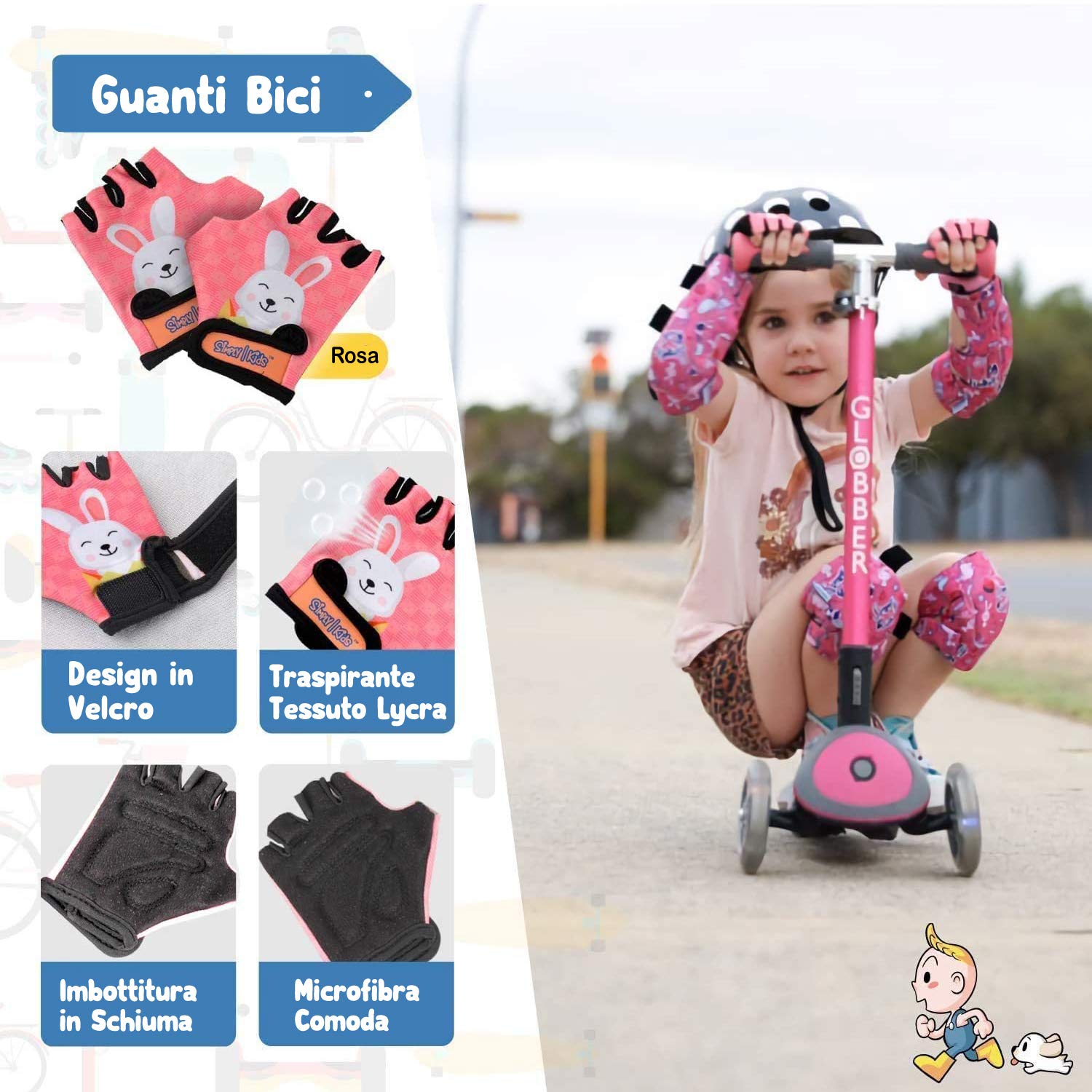 Simply Kids Gomitiere e Ginocchiere Bambini con Guanti Bicicletta I Protezioni Pattini Bambina con Borsa In Rete I Ginocchiere Pattini Bambina per Pattini