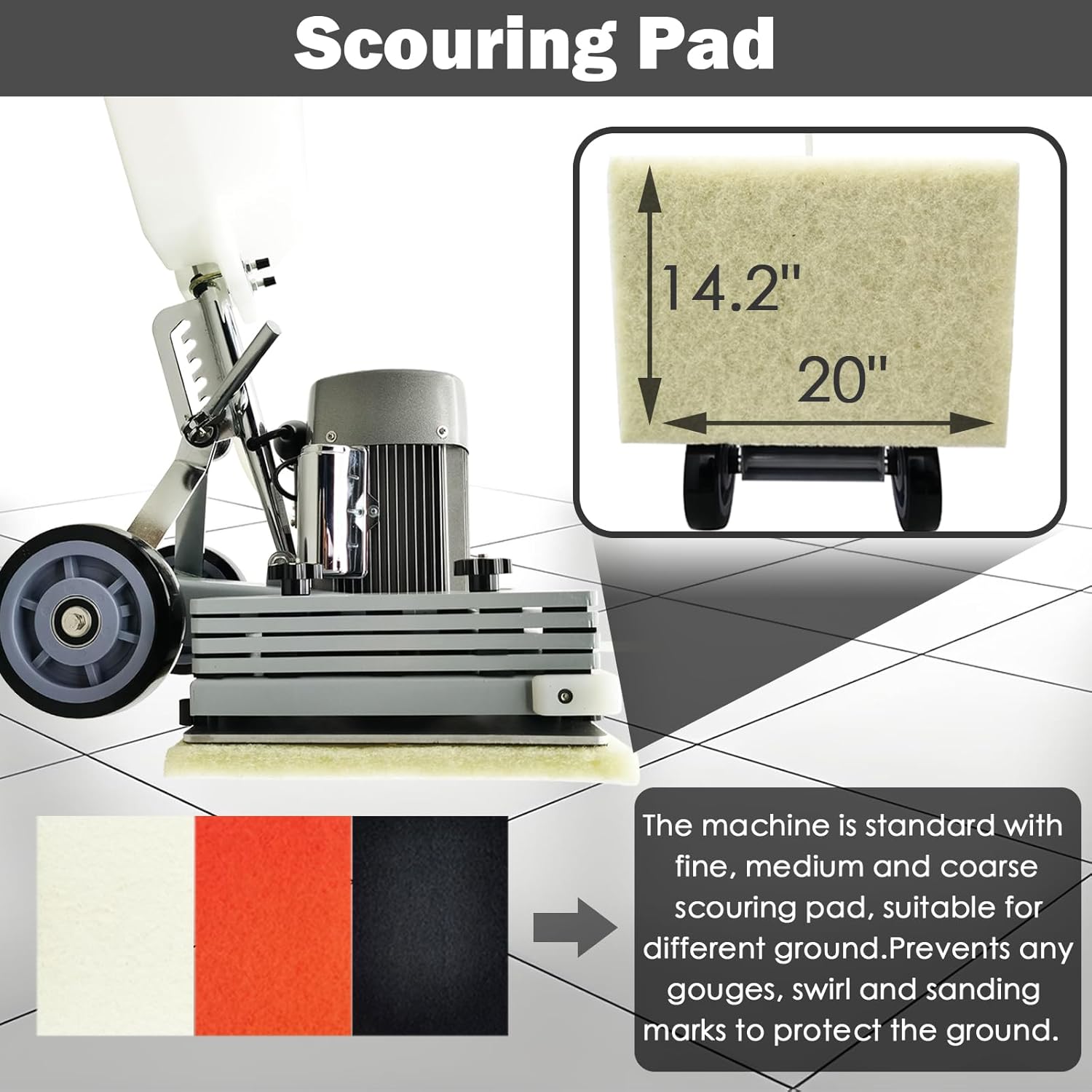 TECHTONGDA Floor Polisher Commercial Floor Buffer Scrubber Square Shape Floor Grinding Machine Industrial Hard Floor Cleaning with 3gal Tank and 3 Floor Polishing Pad