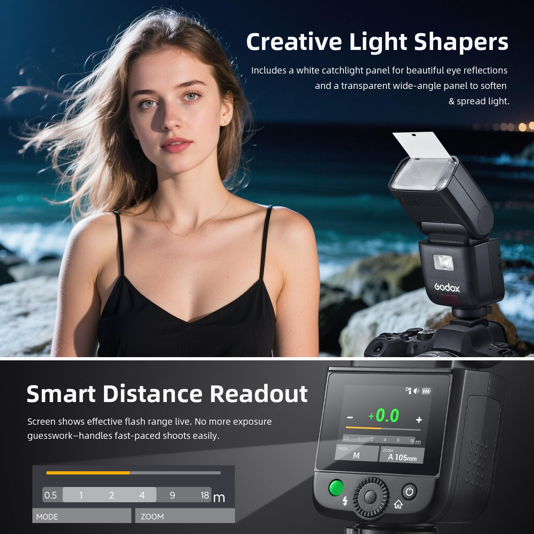 Godox V480-S TTL Li-ion Flash for Sony - GN50 Built-in Wireless Trigger, 2.0" Touchscreen, HSS 1/8000s, 650 Full-Power Flashes, 1.7s Recycle, LED Modeling Lamp for Portrait Product Photography